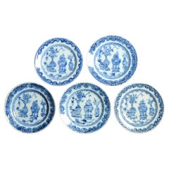 A.I.C.C., 18e siècle Assiettes en porcelaine de Chine ancienne Ensemble de 5 Vases à dîner Fleurs