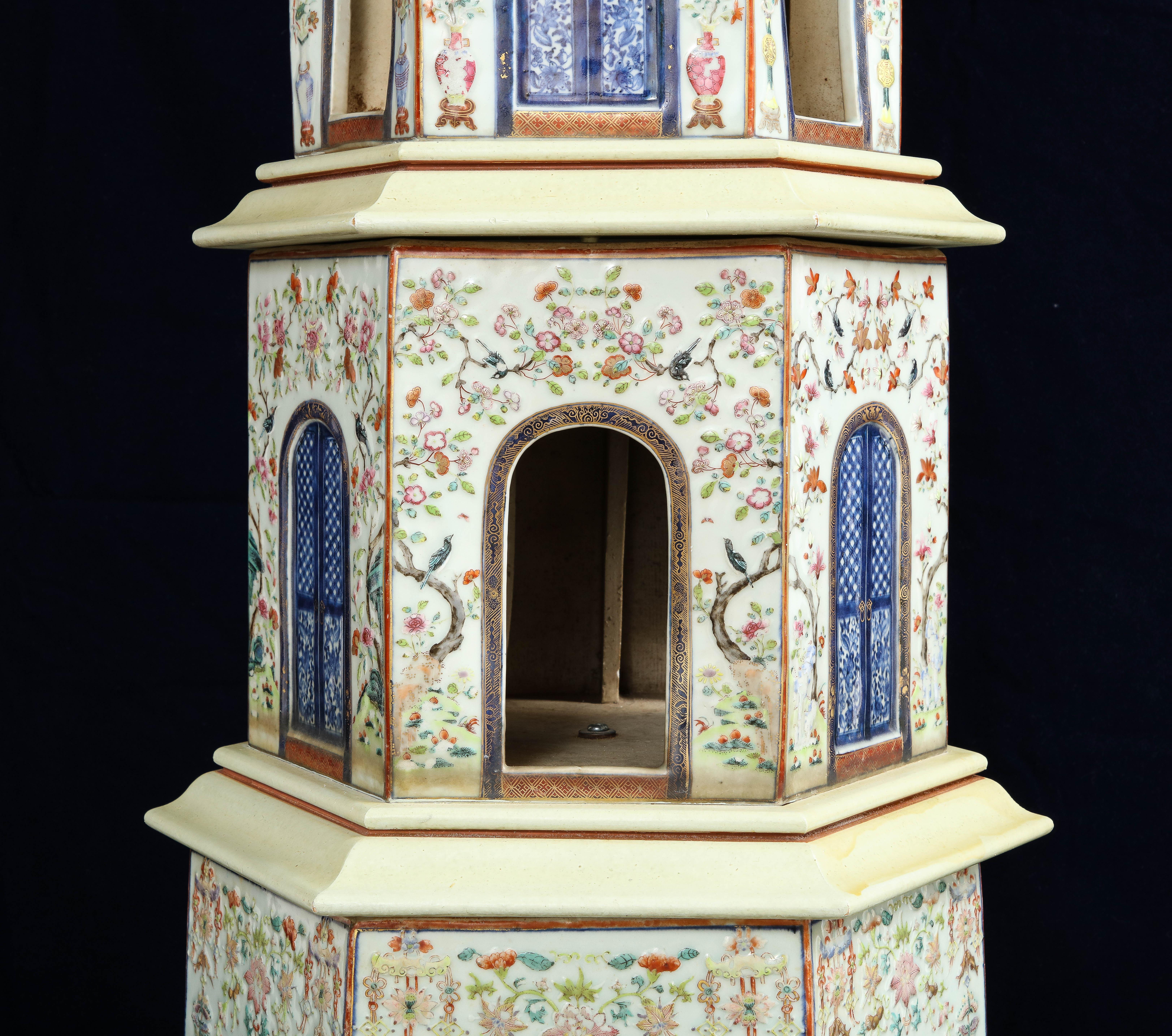 18th Century and Earlier 18th C. Large Chinese Qianlong Period Famille Rose Porcelain Pagoda Centerpiece