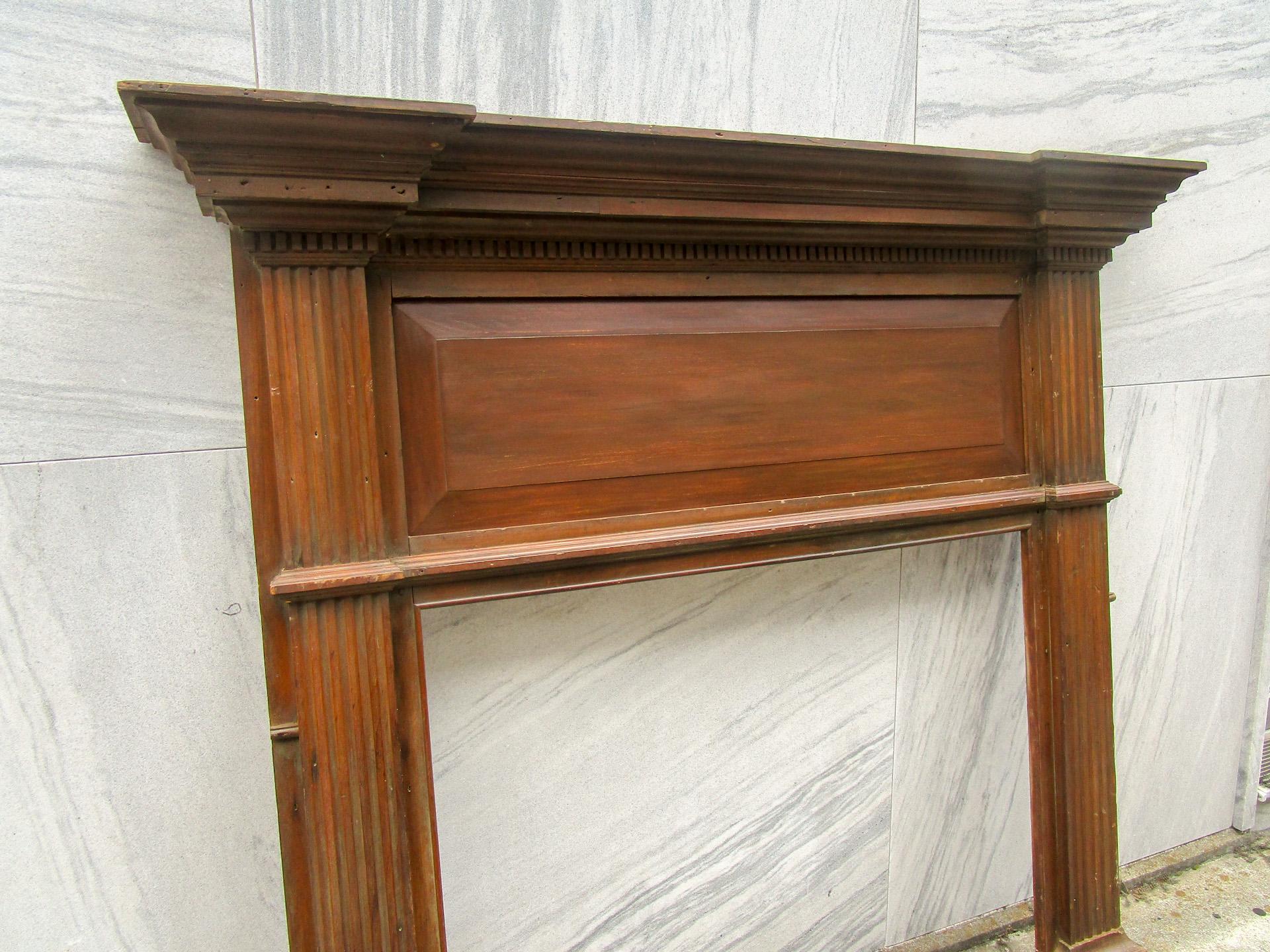 Carved 18th c Large Federal Style American Wooden Fireplace Mantel For Sale