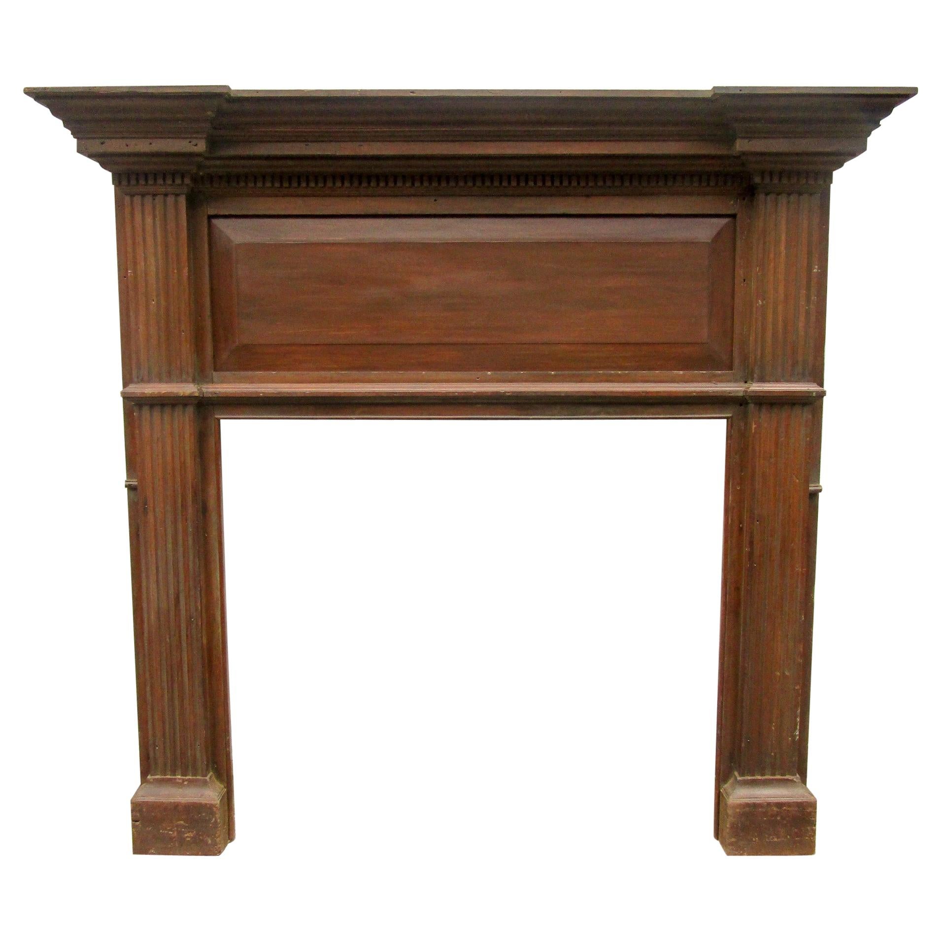 18th c Large Federal Style American Wooden Fireplace Mantel For Sale