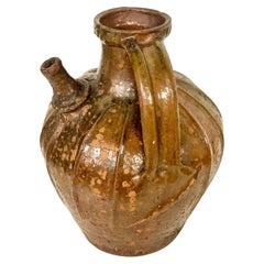 18th C. Large Glazed Terracotta Walnut Oil Jug with Two Side Handles