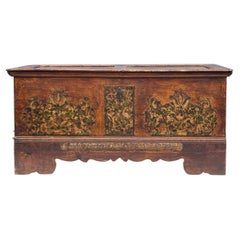 18th-C. Large Scale Hand Painted Continental / Swedish Pine Coffer or Trunk