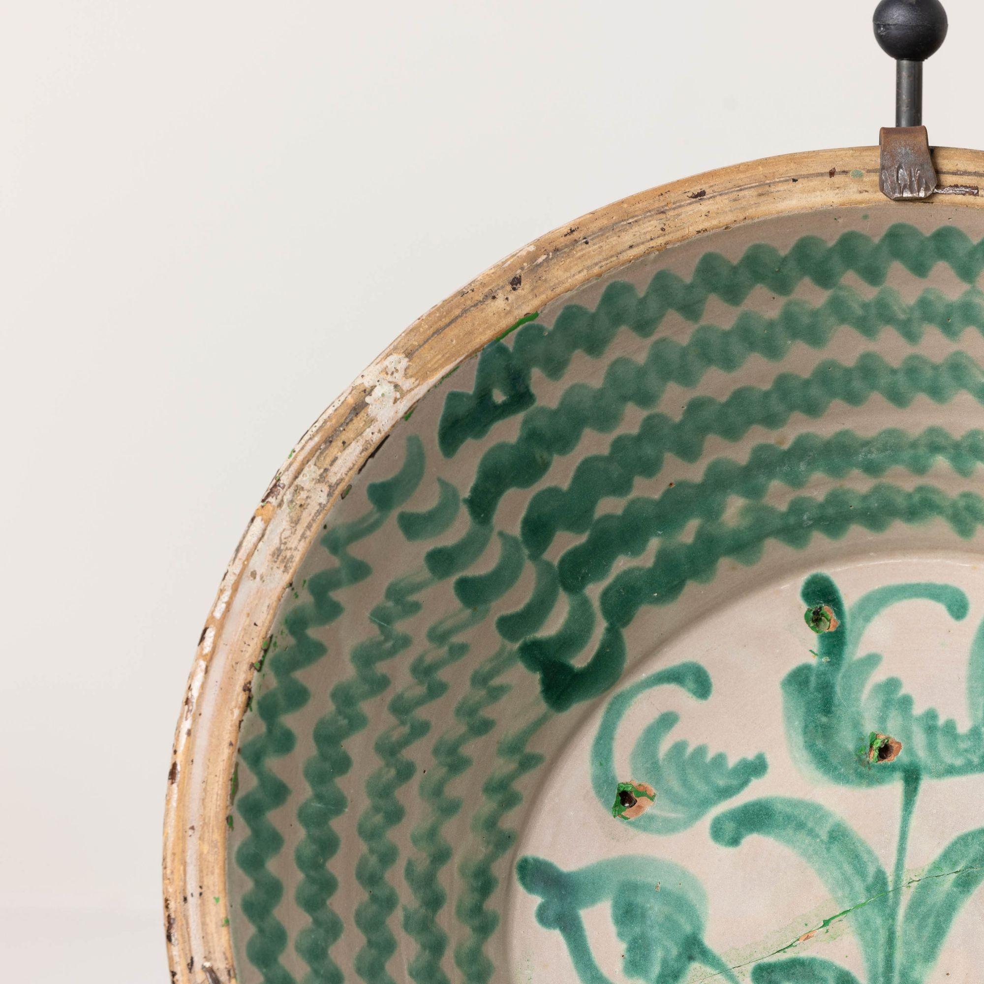 Glazed 18th c. Large Spanish Green Fajalauza Lebrillo Bowl from Granada For Sale