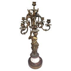 18th C. Louis-Philippe Bronze Ormolu W White & Rouge Marble Figural Candelabrum