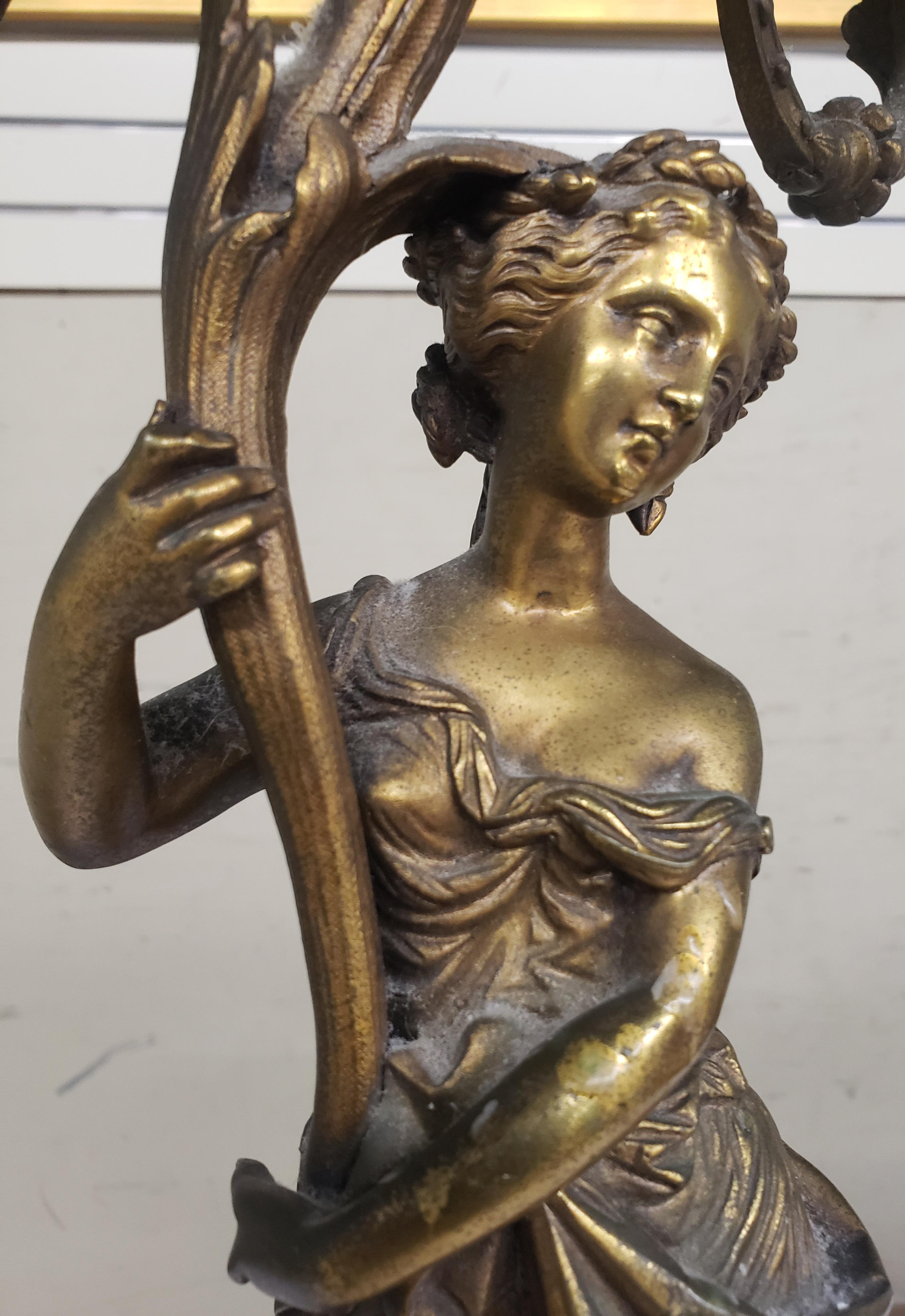 Other 18th C. Louis-Philippe Bronze Ormolu W White & Rouge Marble Figural Candelabrum For Sale