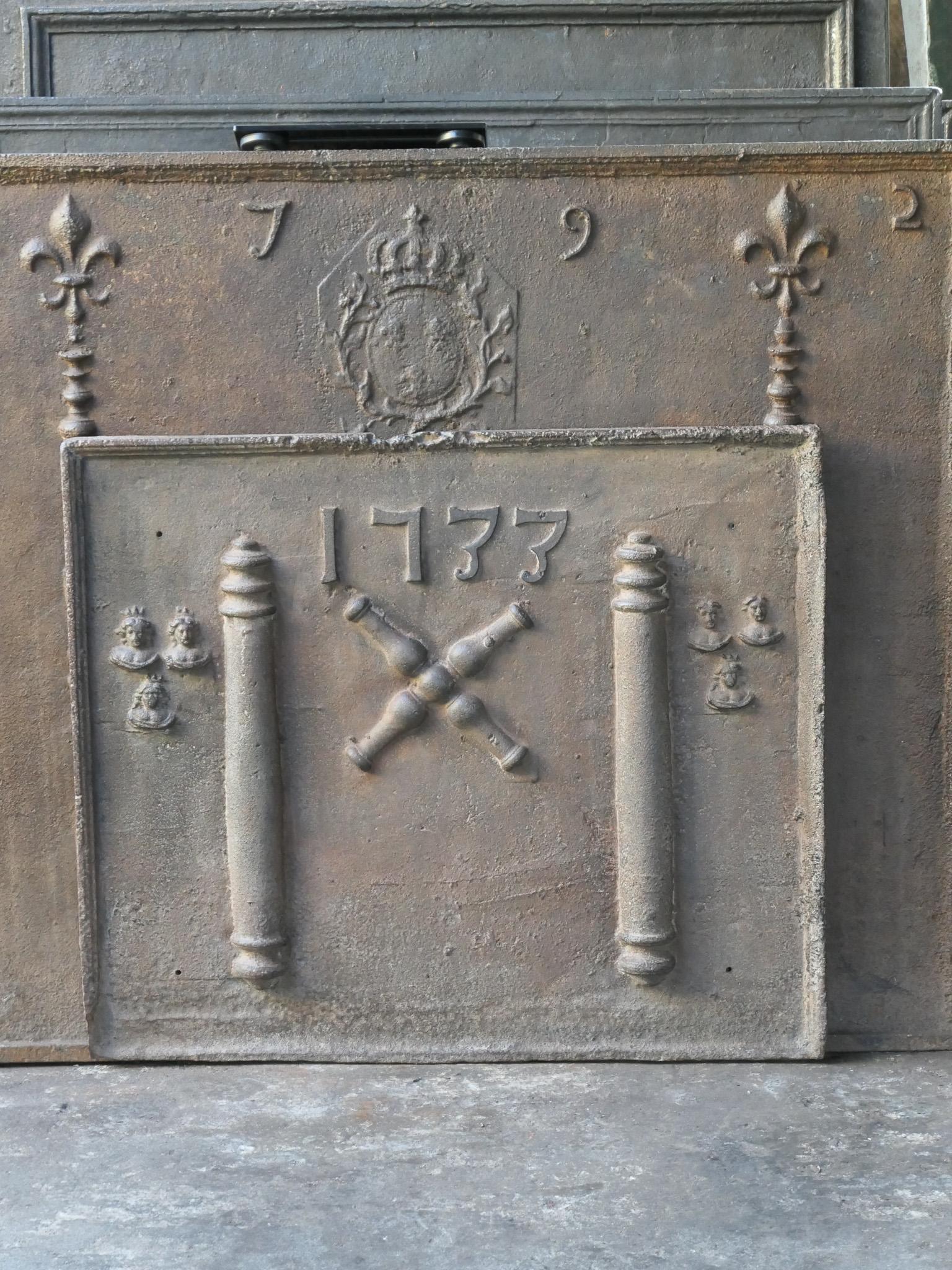 French 18th C. Louis XIV 'Pillars with Saint Andrew's Cross' Fireback / Backsplash For Sale