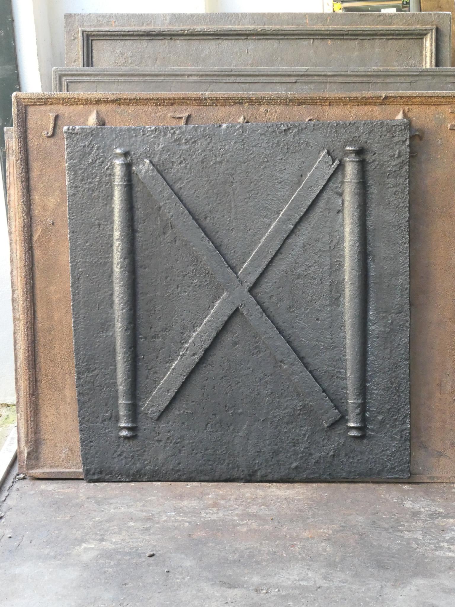 French 18th C. Louis XIV 'Pillars with Saint Andrew's Cross' Fireback / Backsplash For Sale