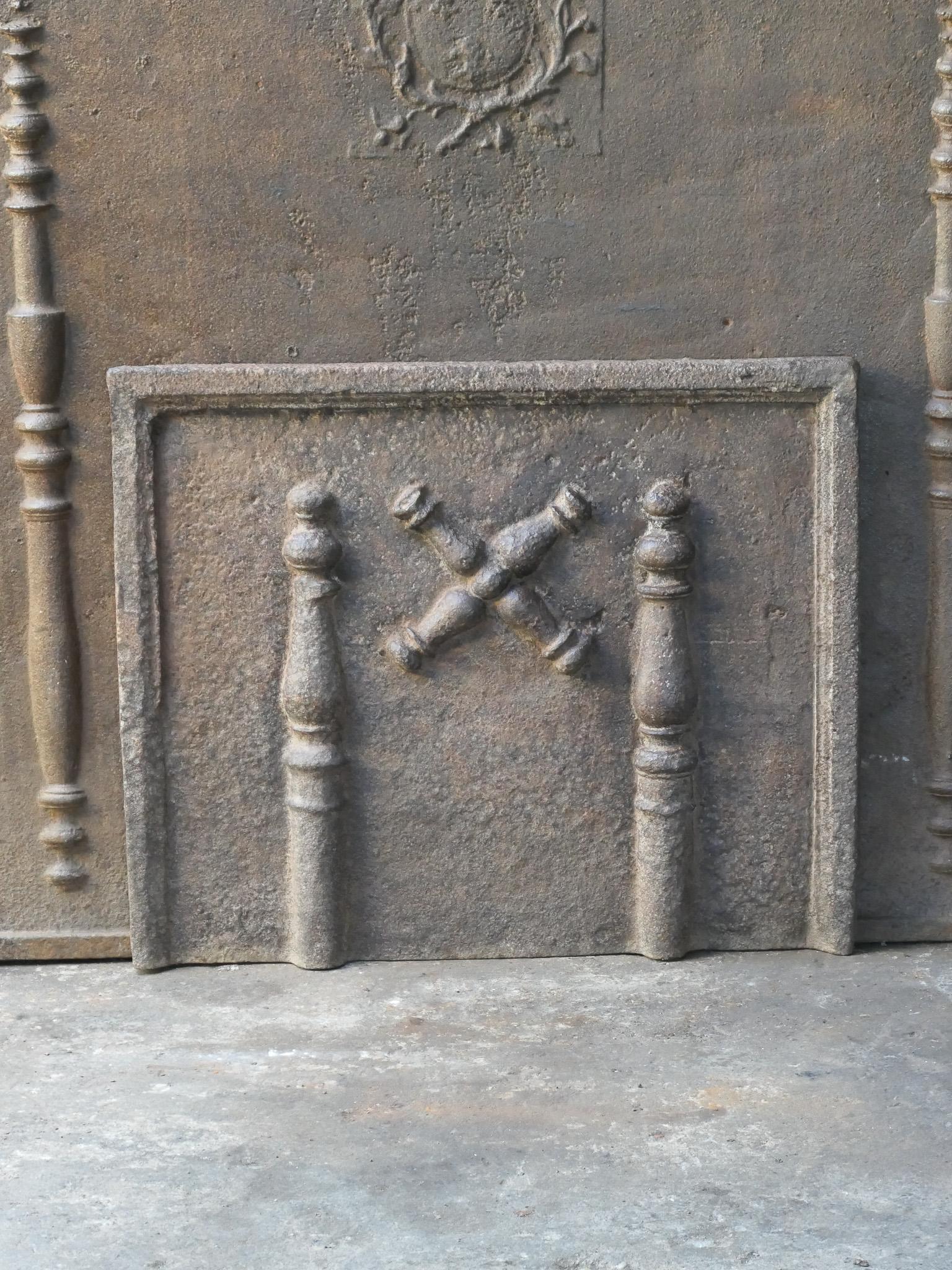 Cast 18th C. Louis XIV 'Pillars with Saint Andrew's Cross' Fireback / Backsplash For Sale