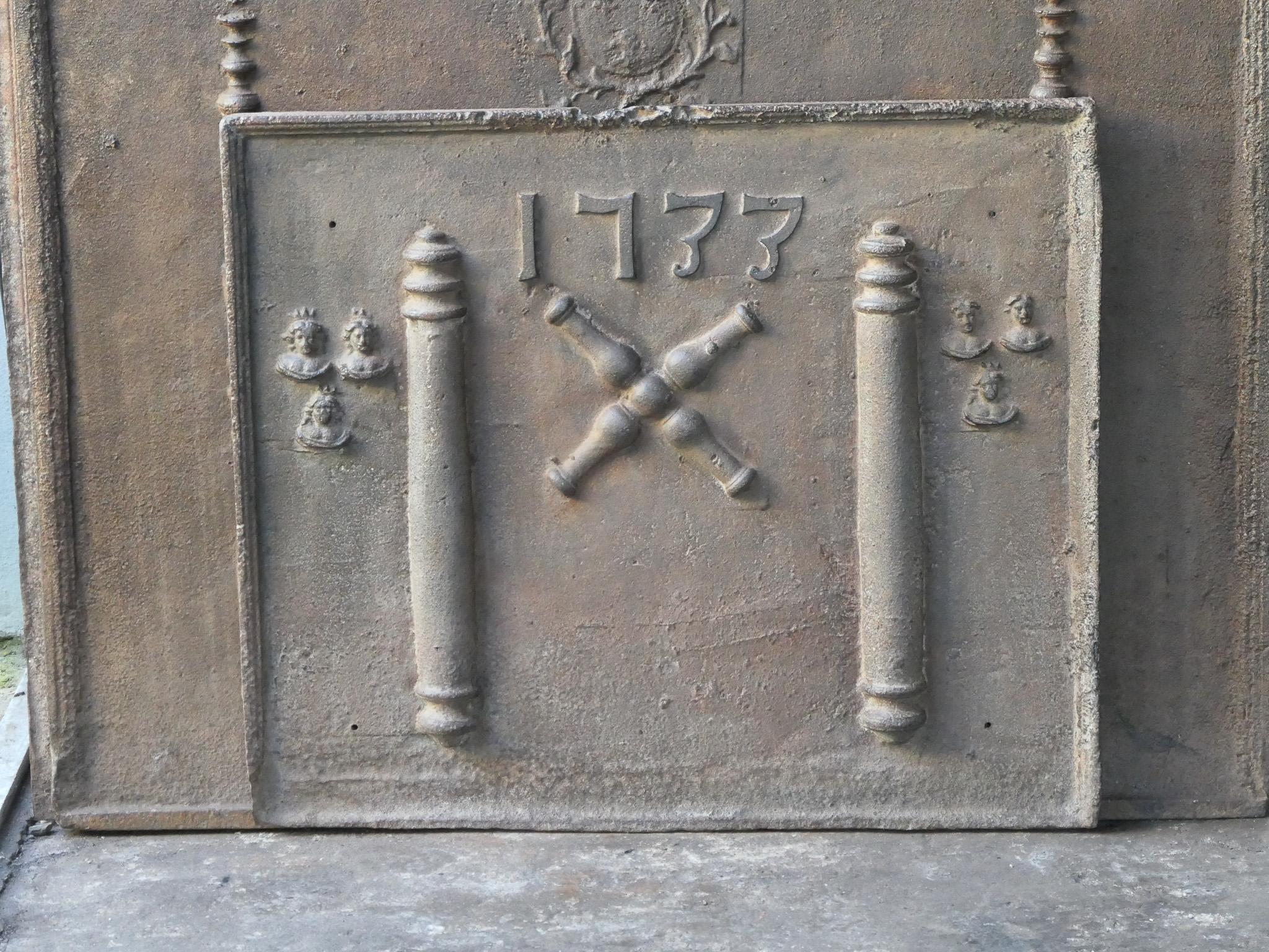 Cast 18th C. Louis XIV 'Pillars with Saint Andrew's Cross' Fireback / Backsplash For Sale