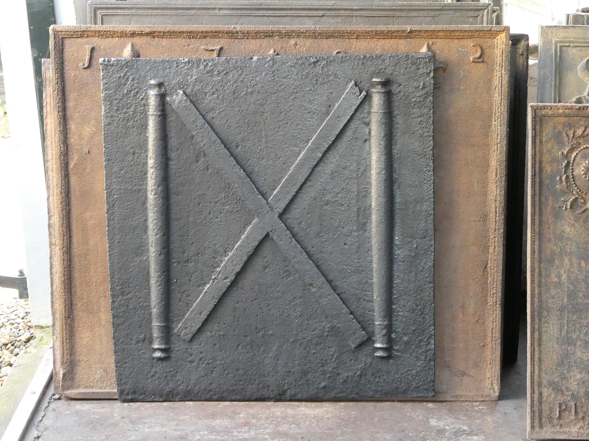 Cast 18th C. Louis XIV 'Pillars with Saint Andrew's Cross' Fireback / Backsplash For Sale