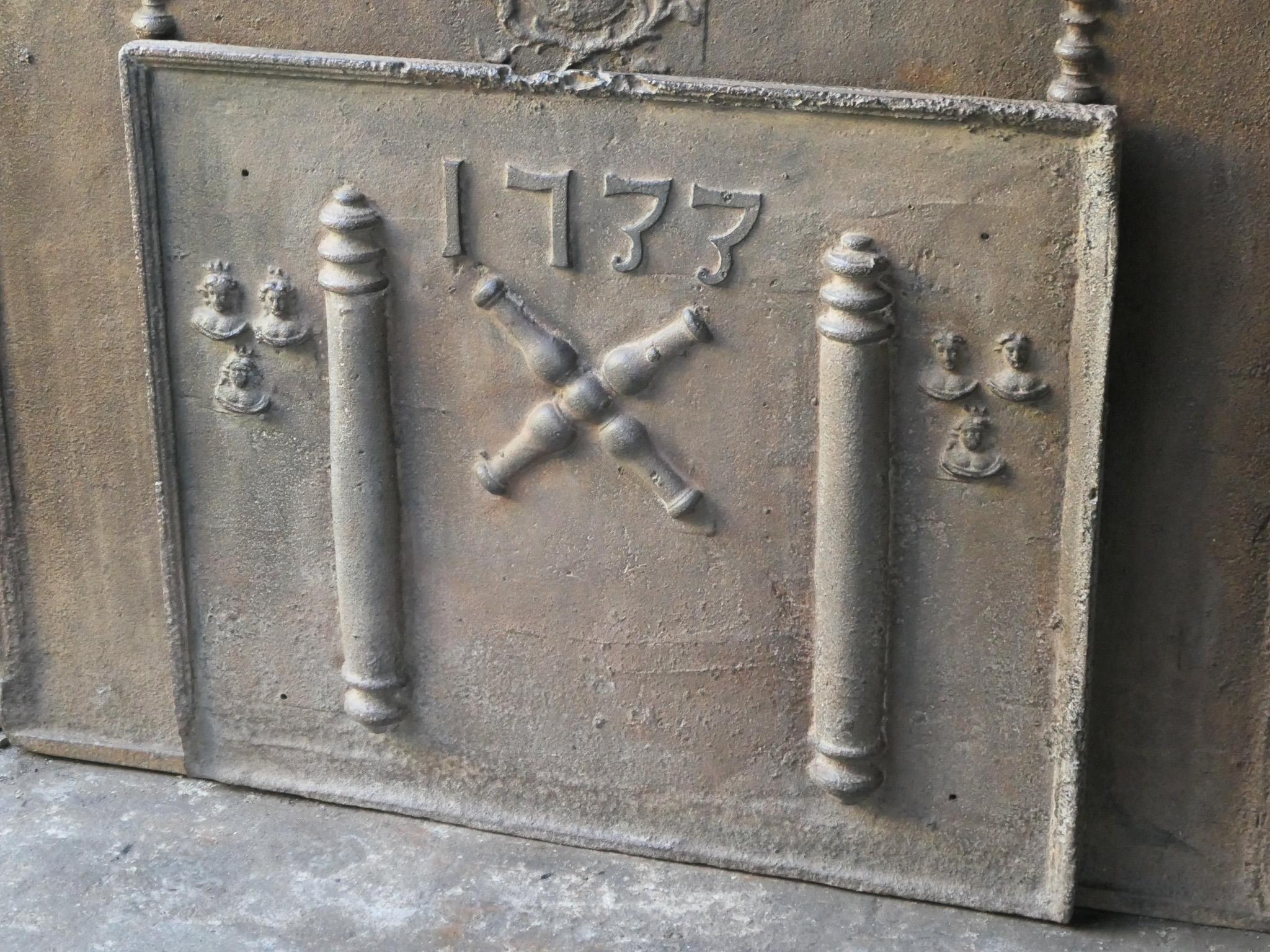 18th Century and Earlier 18th C. Louis XIV 'Pillars with Saint Andrew's Cross' Fireback / Backsplash For Sale