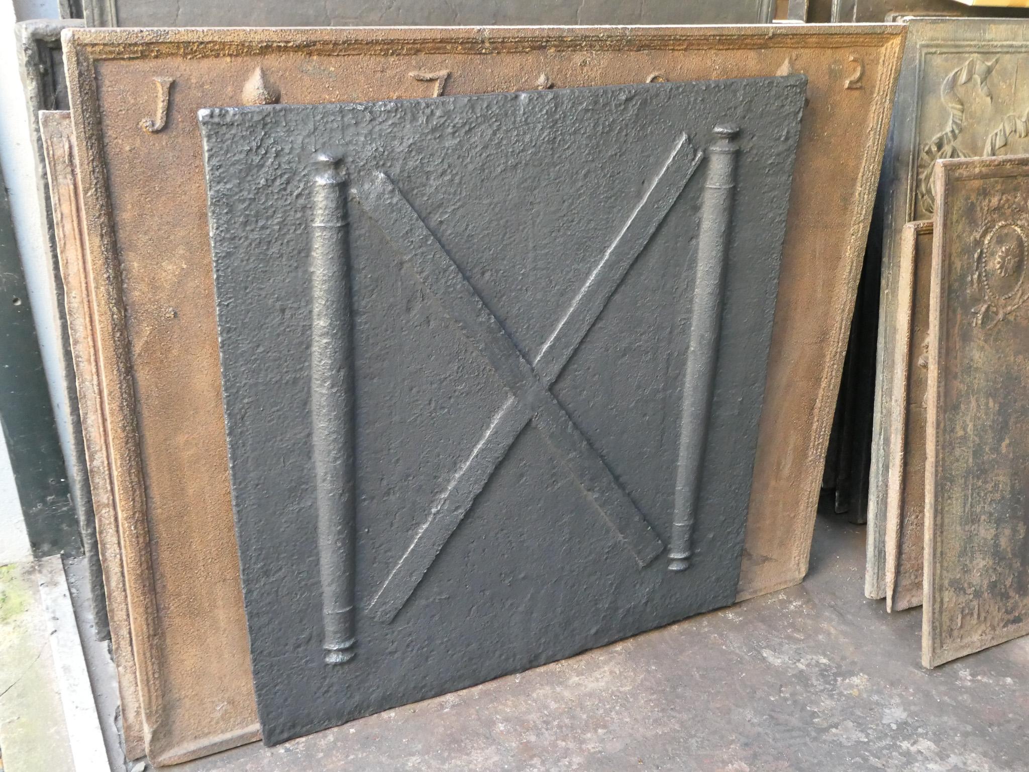 18th Century and Earlier 18th C. Louis XIV 'Pillars with Saint Andrew's Cross' Fireback / Backsplash For Sale