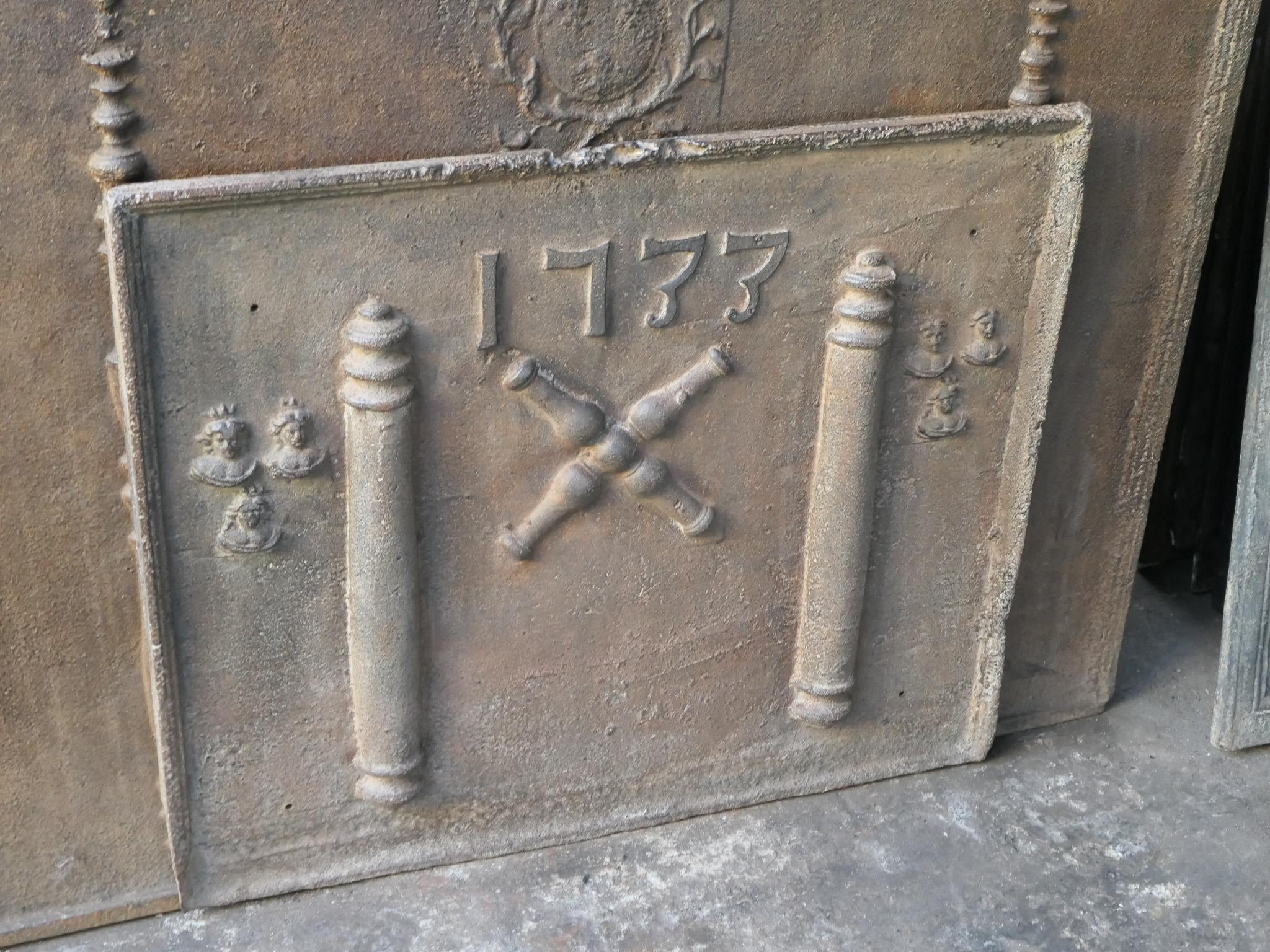 Iron 18th C. Louis XIV 'Pillars with Saint Andrew's Cross' Fireback / Backsplash For Sale