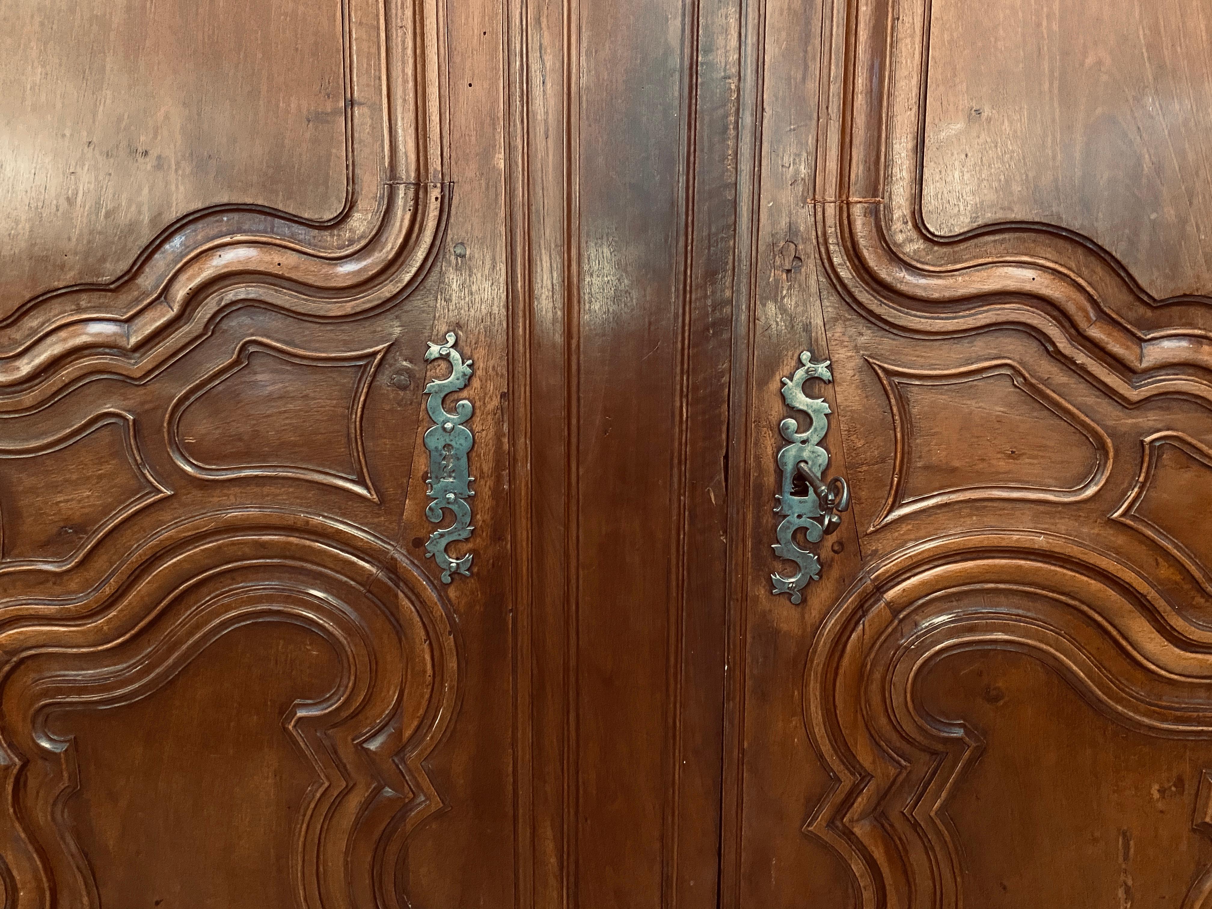 18th Century Louis XV Armoire Wonderfully Carved with All Original Hardware In Good Condition In Stamford, CT