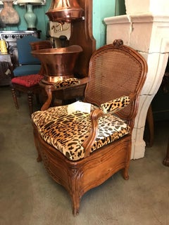 18th C. Louis XV Beach wood and Cain Arm Chair Chaise Percée Side chair. Antique