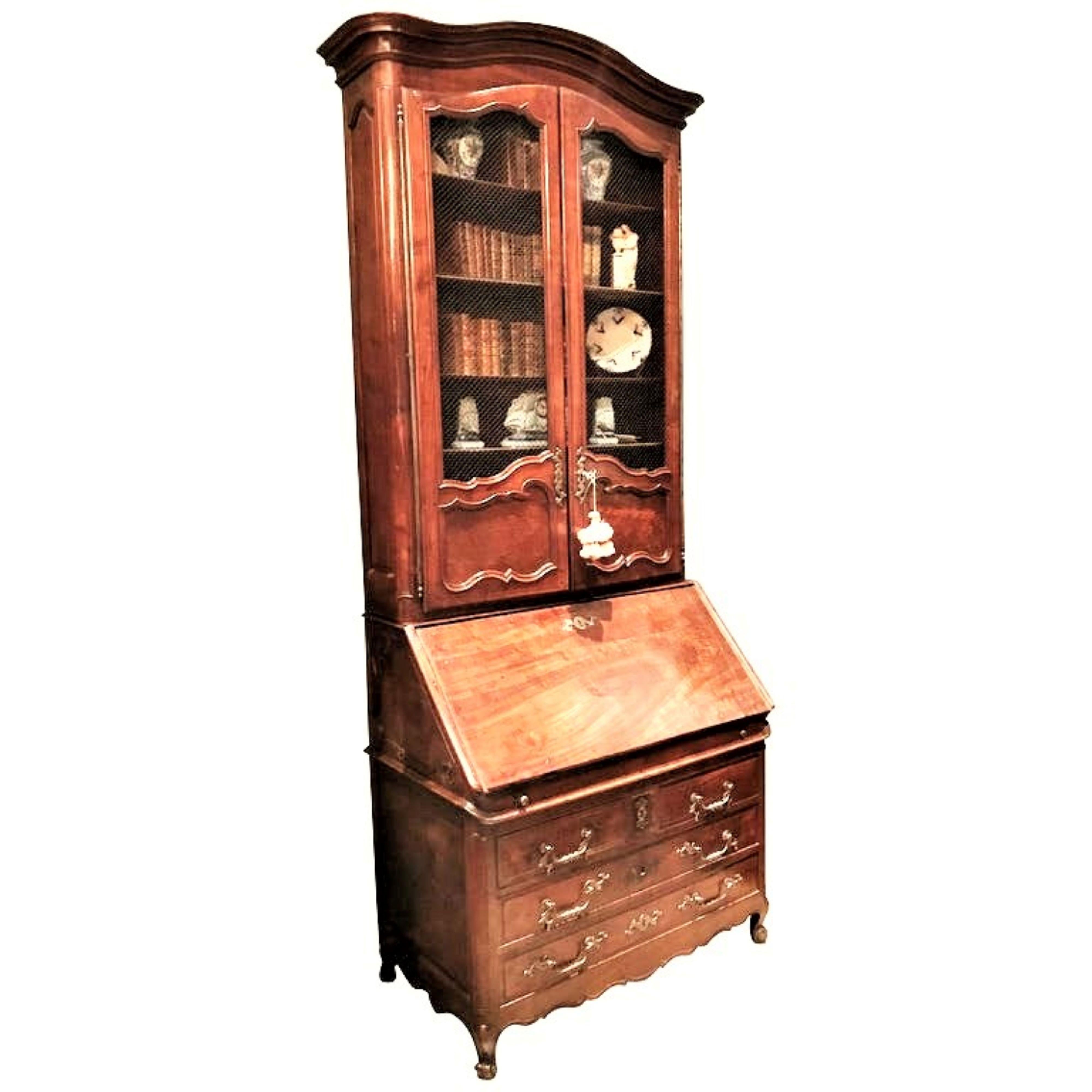 18. Jahrhundert Louis XV Bureau Scriban Bibliotec Sekretär Schrank Mahagoni Antiques LA (Schmiedeeisen) im Angebot