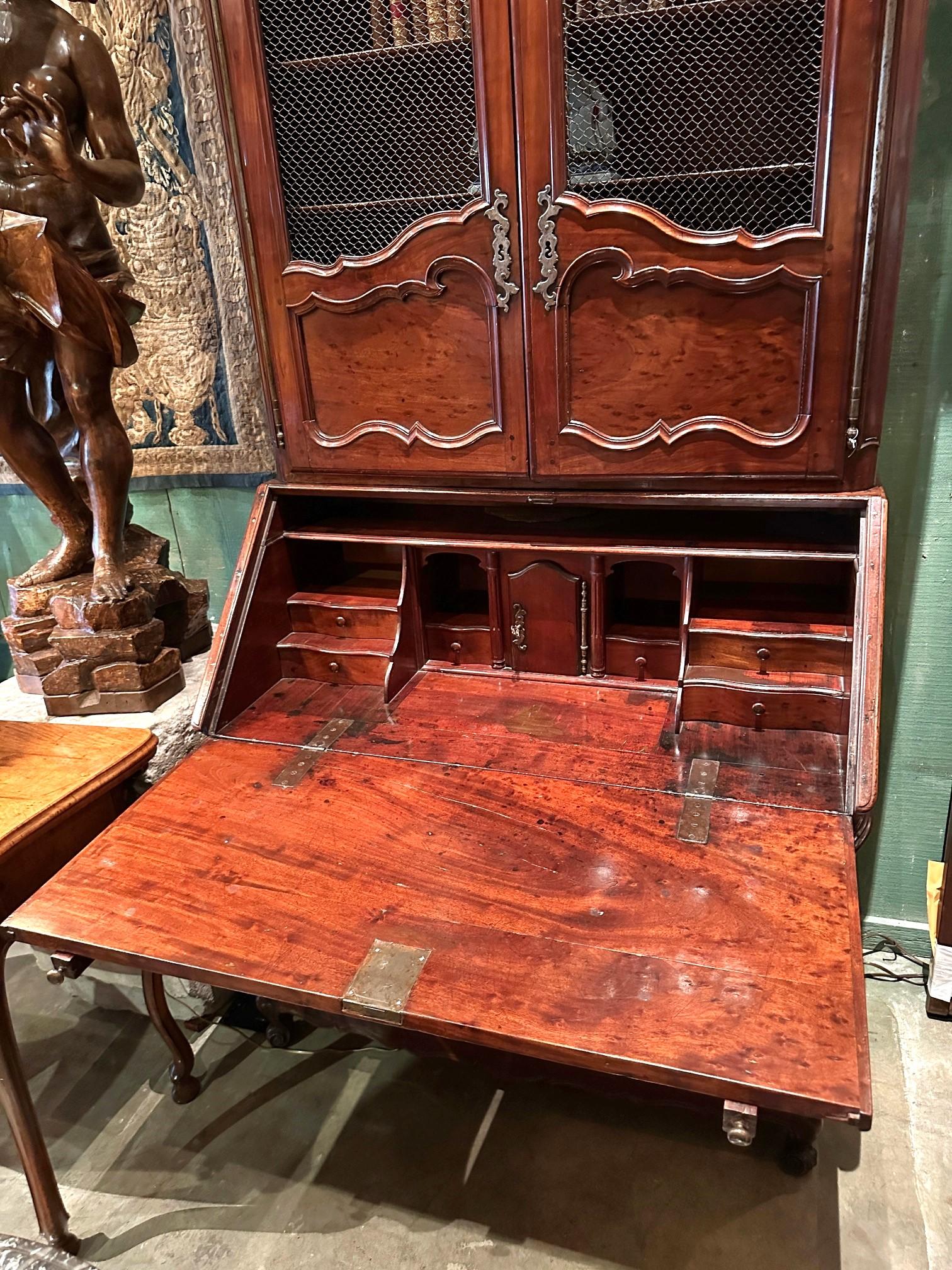 18° C. Luigi XV Bureau Scriban Bibliothèque Secretary Cabinet Mahogany Antique in vendita 7