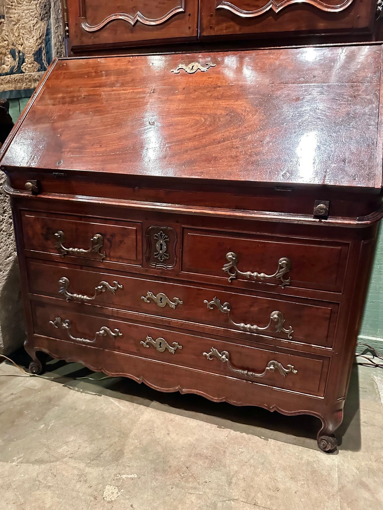 18° C. Luigi XV Bureau Scriban Bibliothèque Secretary Cabinet Mahogany Antique in vendita 8