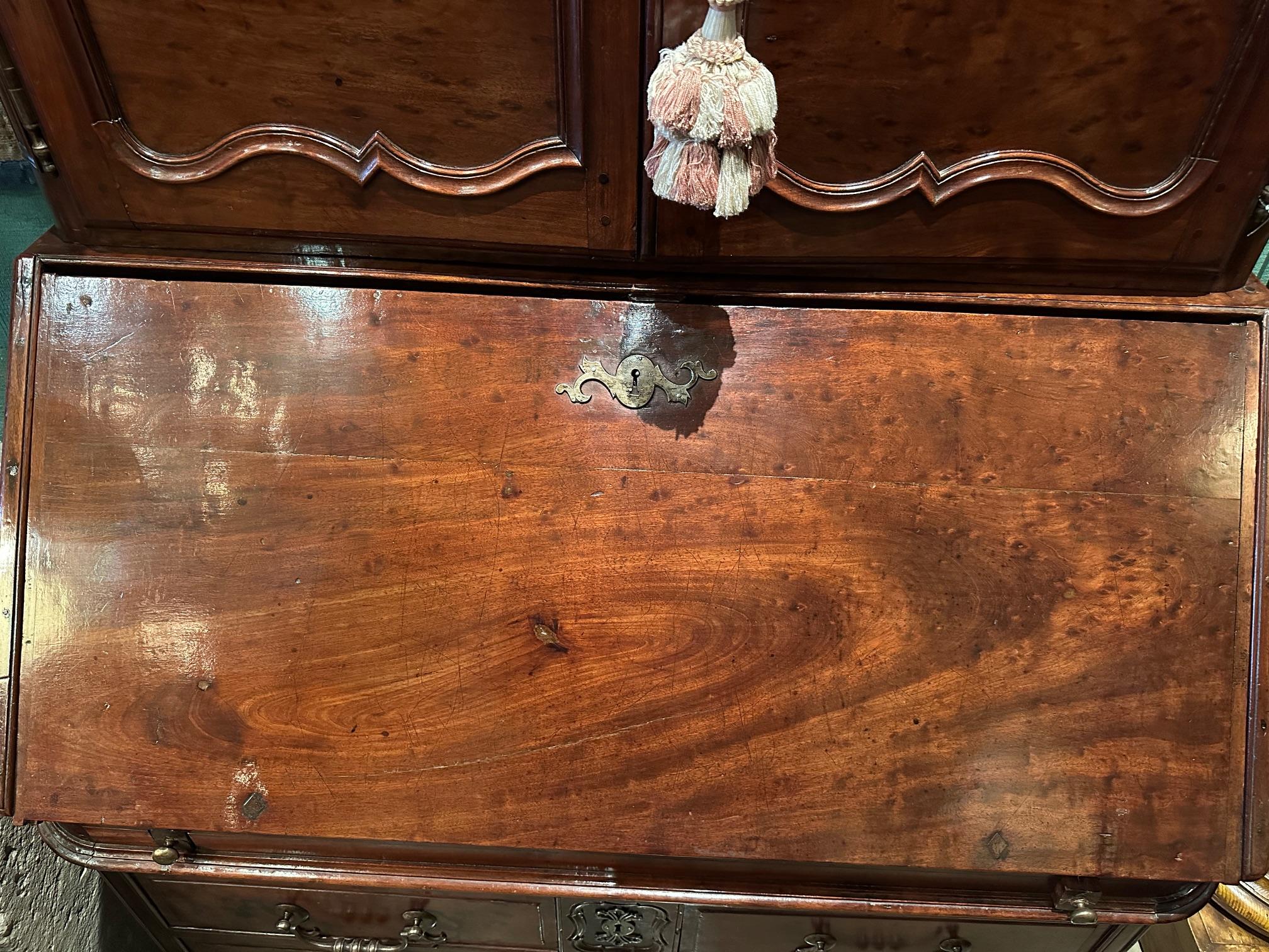 Metallo 18° C. Luigi XV Bureau Scriban Bibliothèque Secretary Cabinet Mahogany Antique in vendita