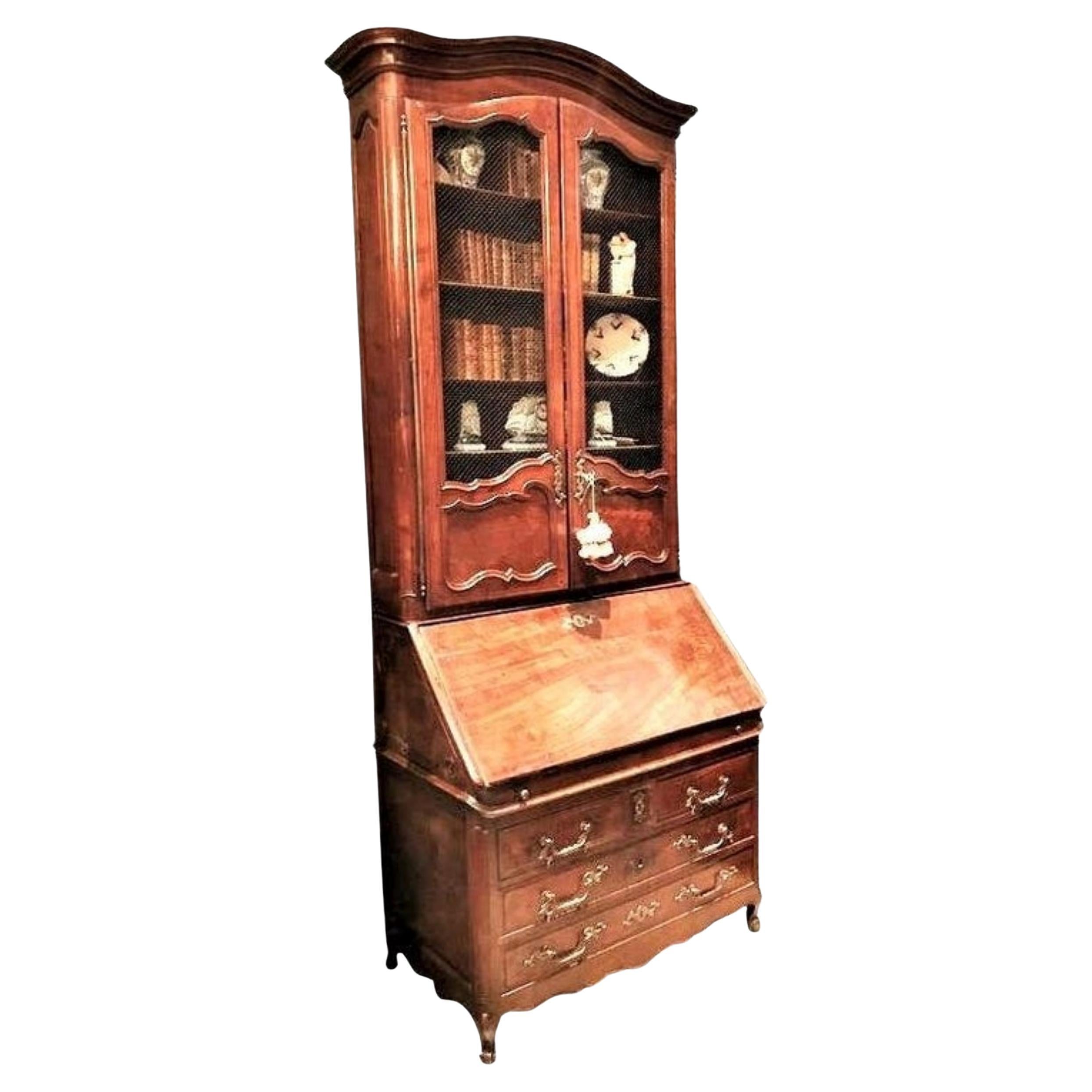 18th C. Louis XV Bureau Scriban Bibliothèque Secretary Cabinet Mahogany Antique