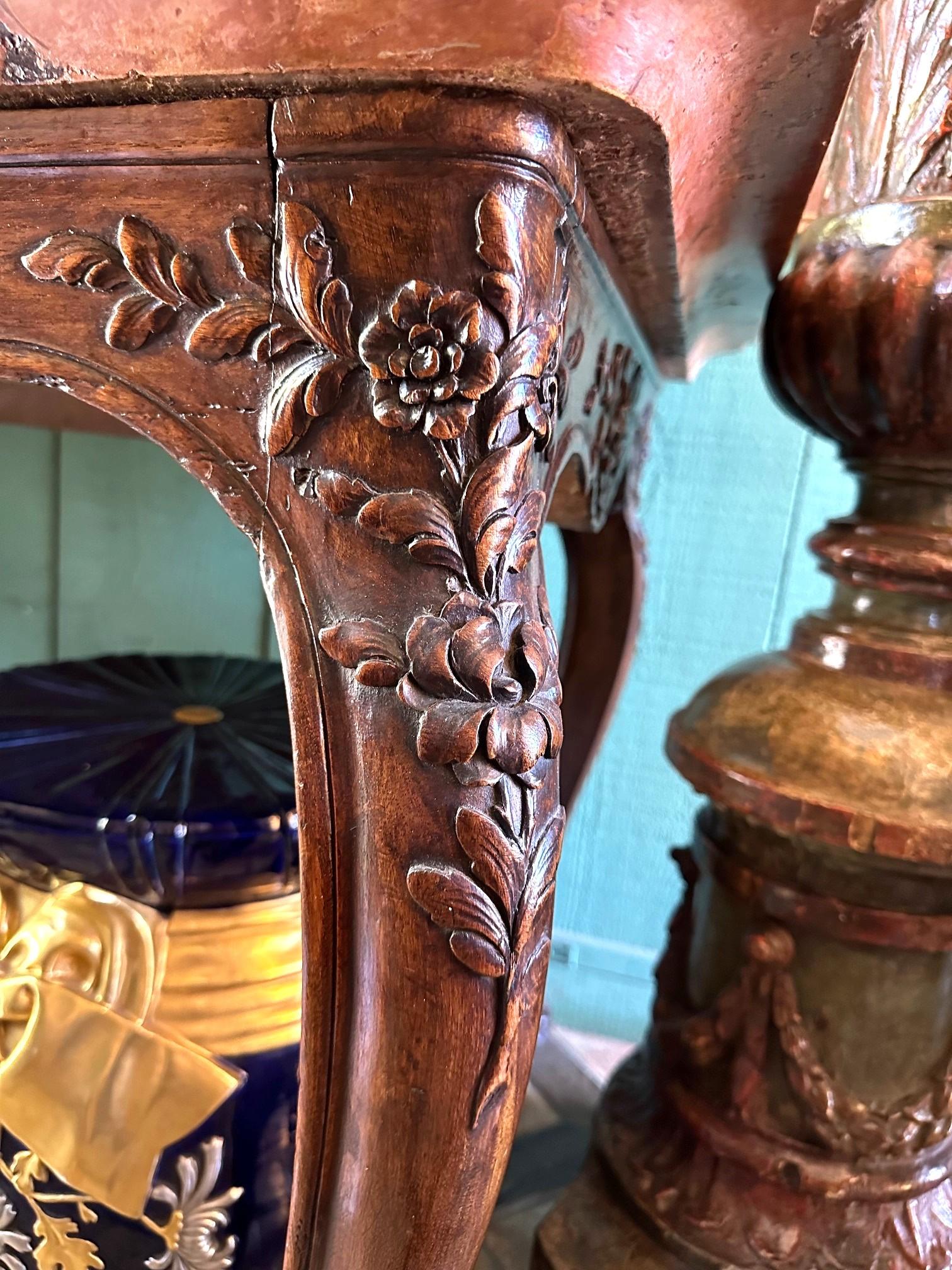 18th C. Louis XV Console Entrance Hunting serving Table Carved Stone & Wood farm For Sale 6