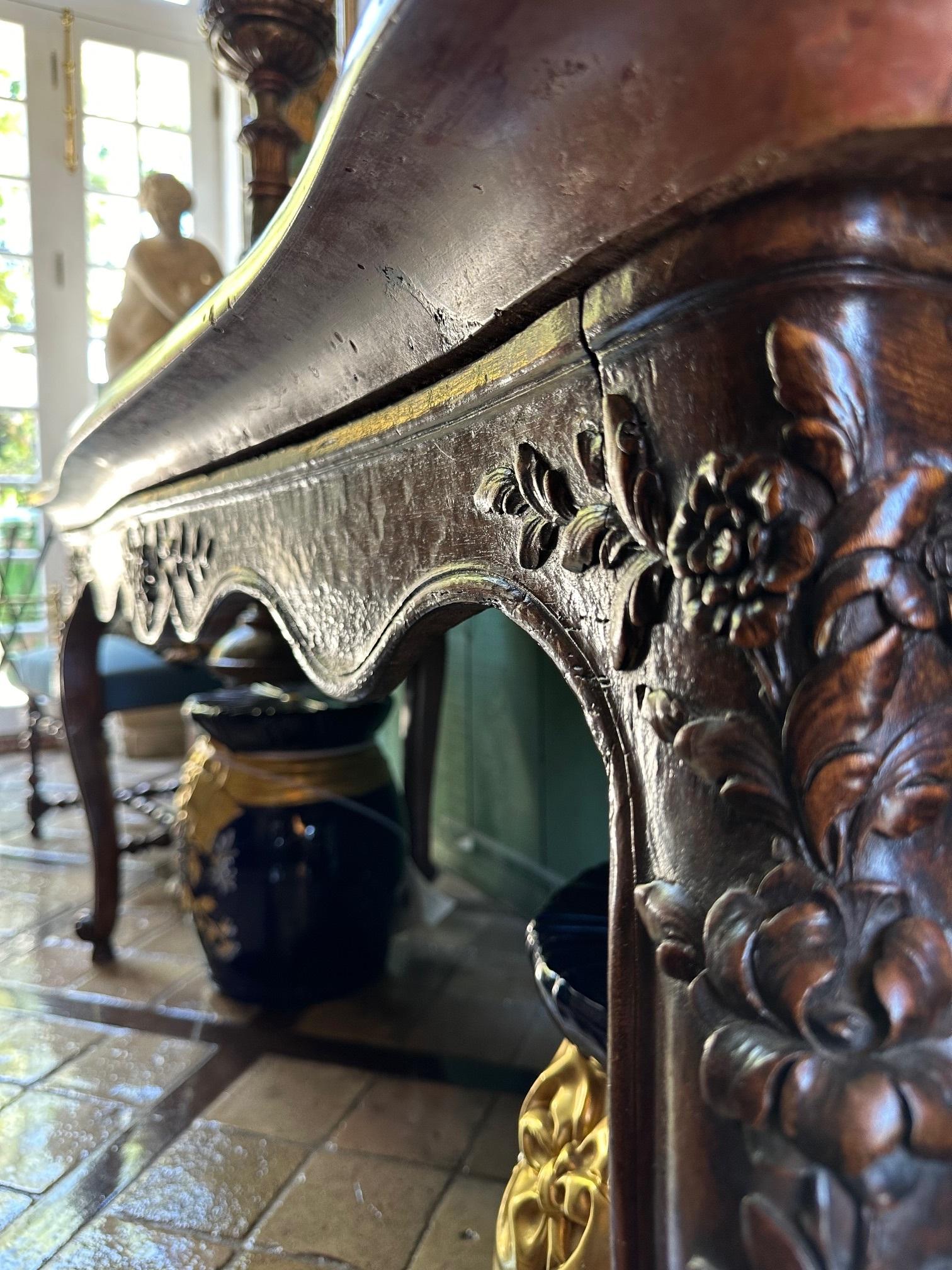 18th C. Louis XV Console Entrance Hunting serving Table Carved Stone & Wood farm For Sale 9