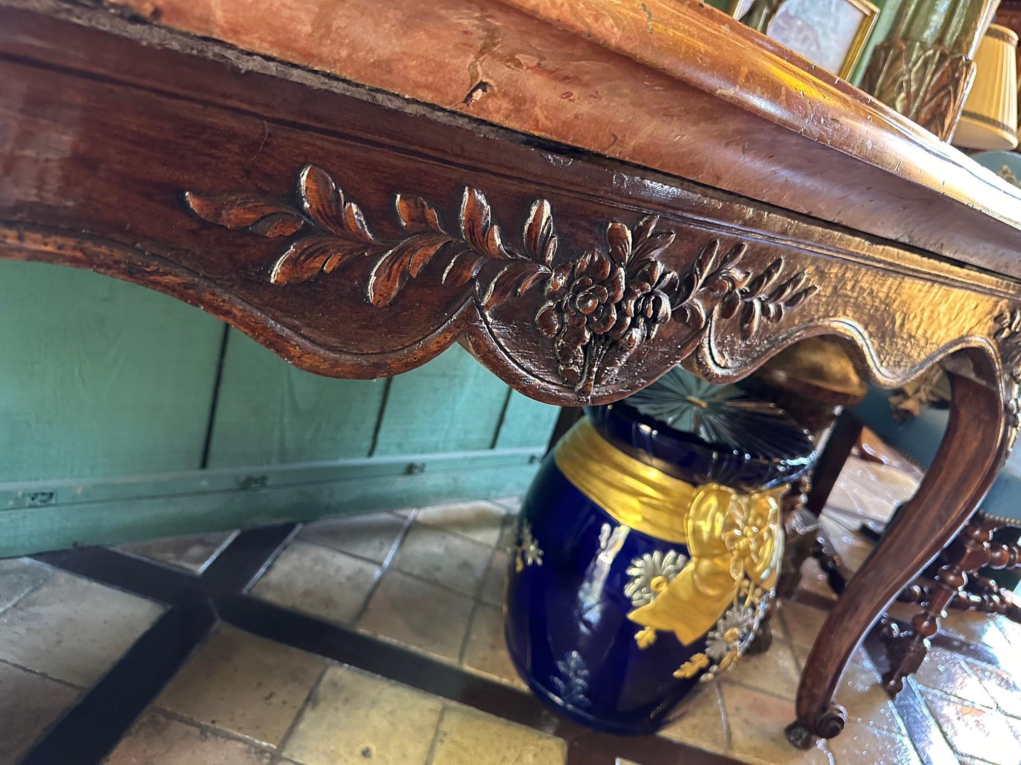 18th C. Louis XV Console Entrance Hunting serving Table Carved Stone & Wood farm For Sale 10