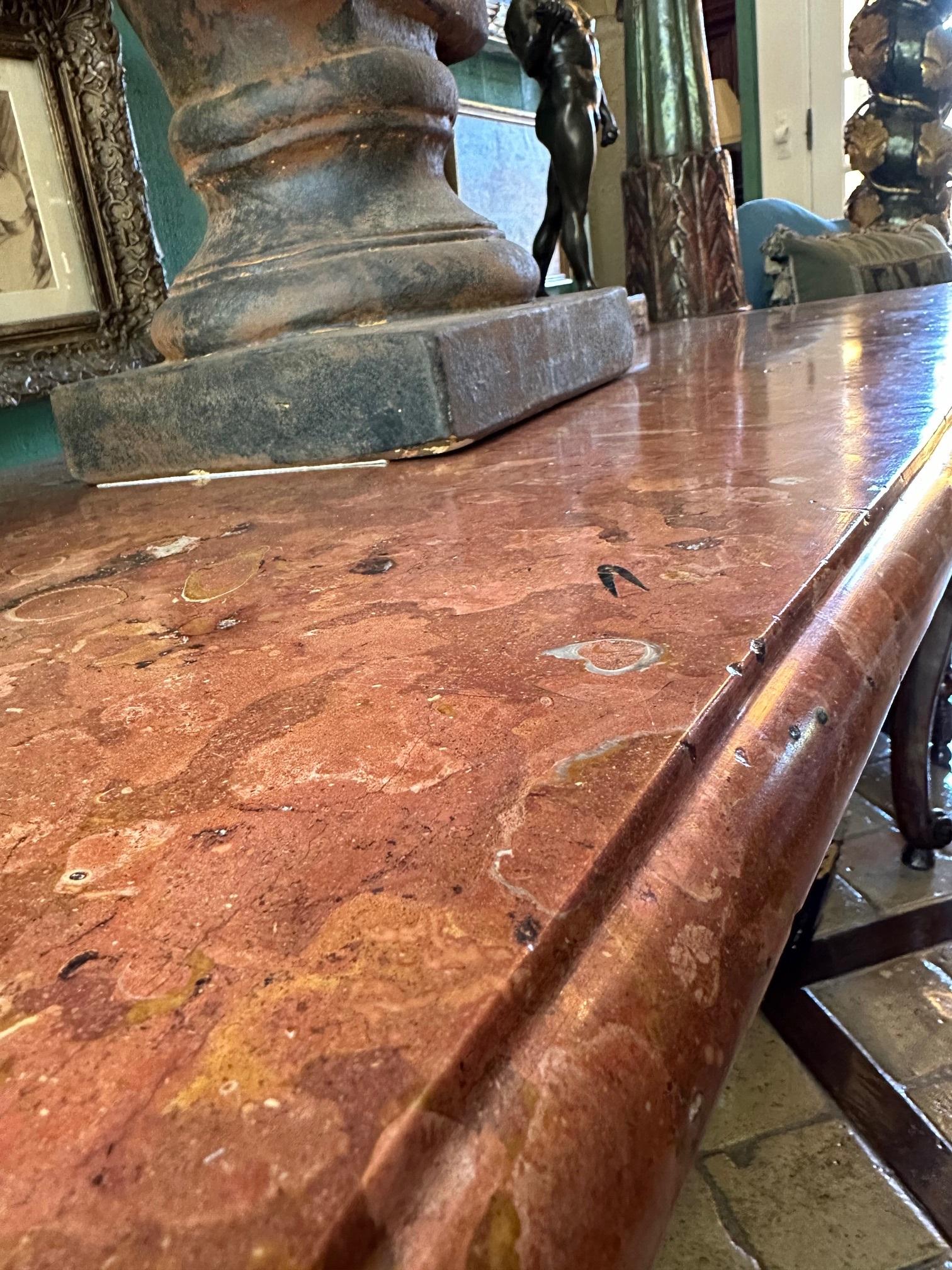 18th C. Louis XV Console Entrance Hunting serving Table Carved Stone & Wood farm For Sale 1