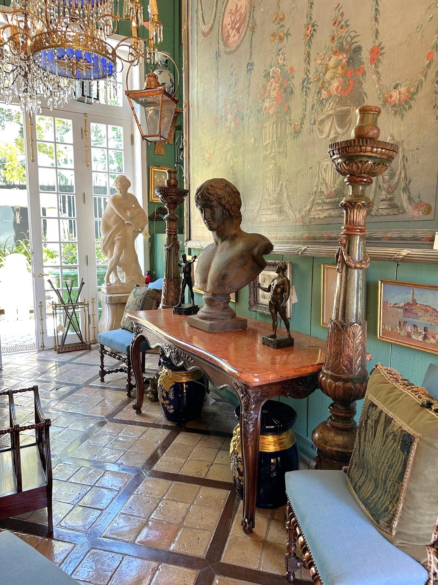18th C. Louis XV Console Entrance Hunting serving Table Carved Stone & Wood farm For Sale 2