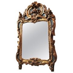 18ème siècle Louis XV Giltwood Miroir verre décoratif support mural Bois sculpté à la main