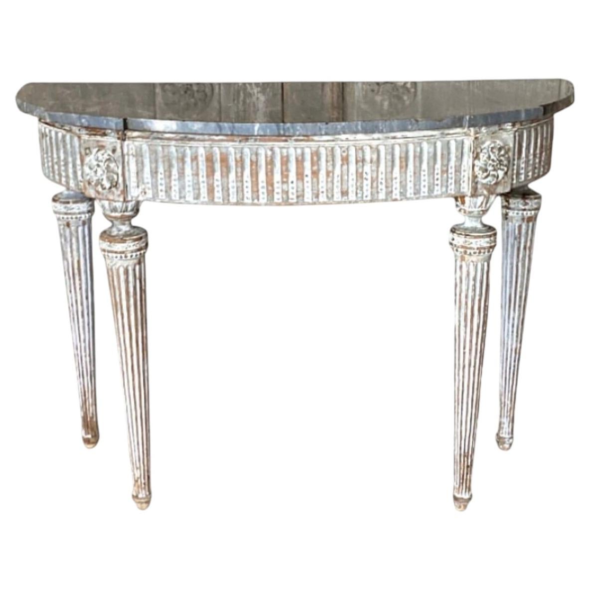 18th C Louis XVI Demilune Console Table