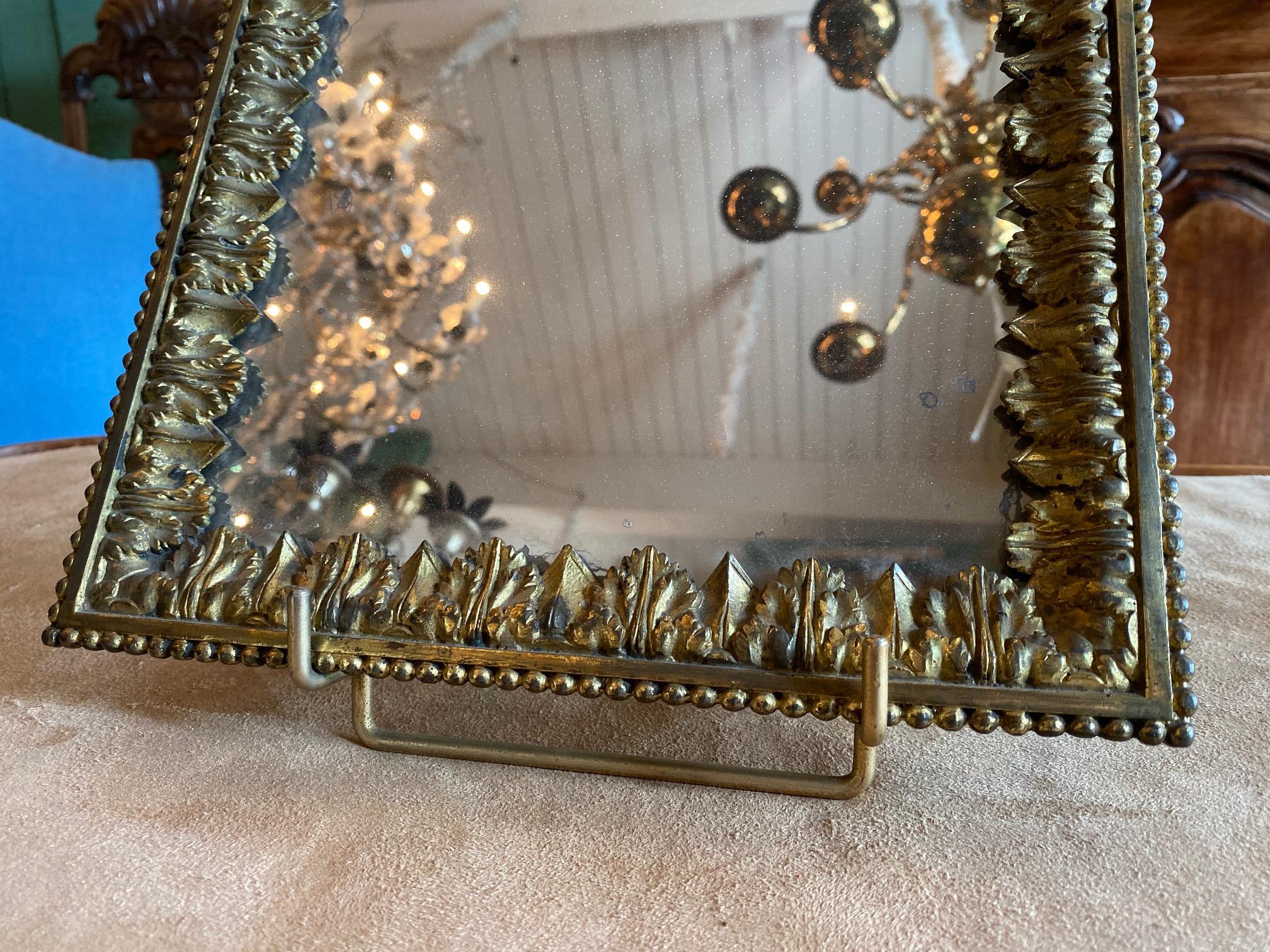 18th C. Antique Gilded Bronze Mirror Glass Desk Console Wall Mount Handcrafted  For Sale 1