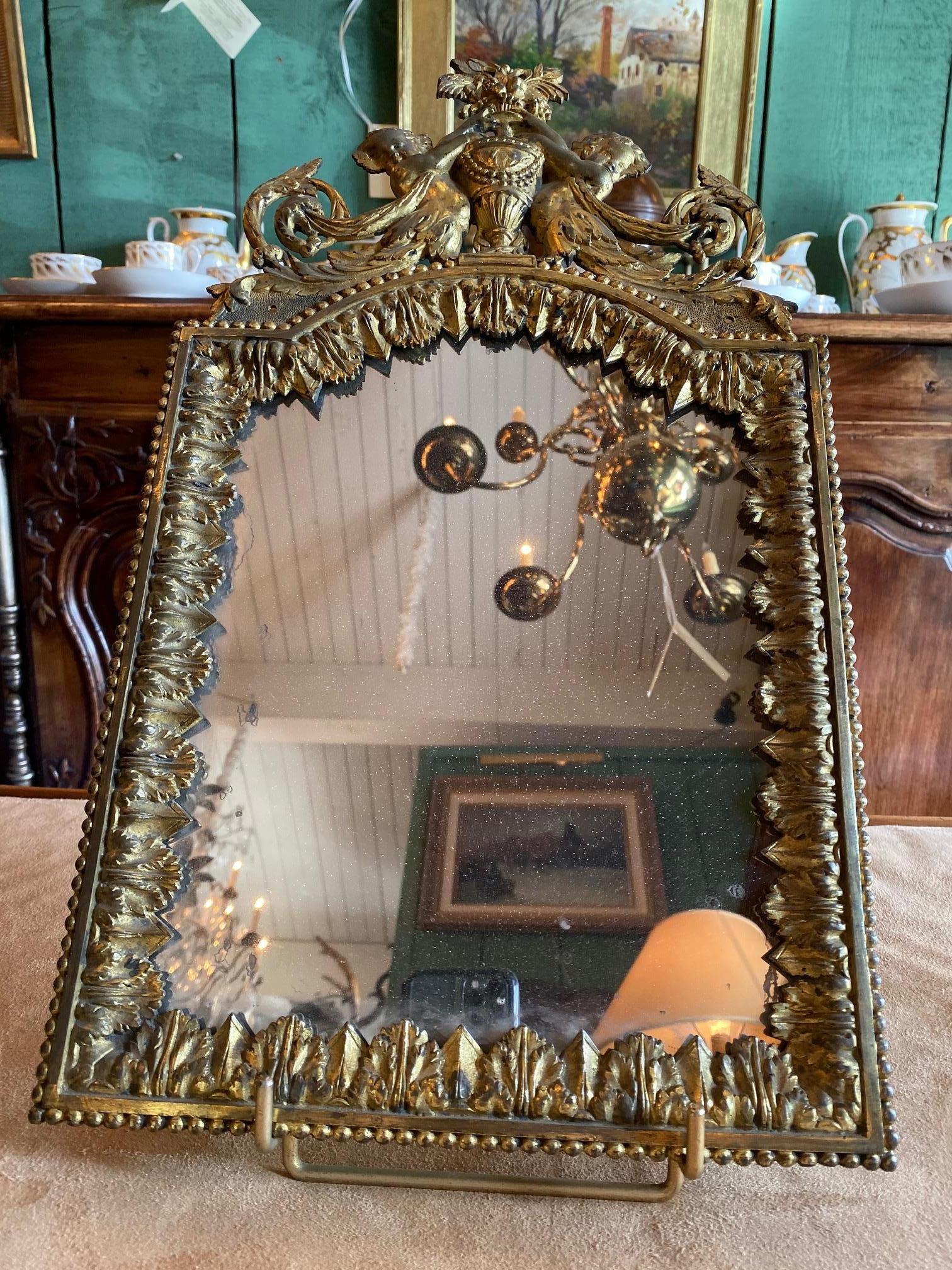 French 18th C. Antique Gilded Bronze Mirror Glass Desk Console Wall Mount Handcrafted  For Sale