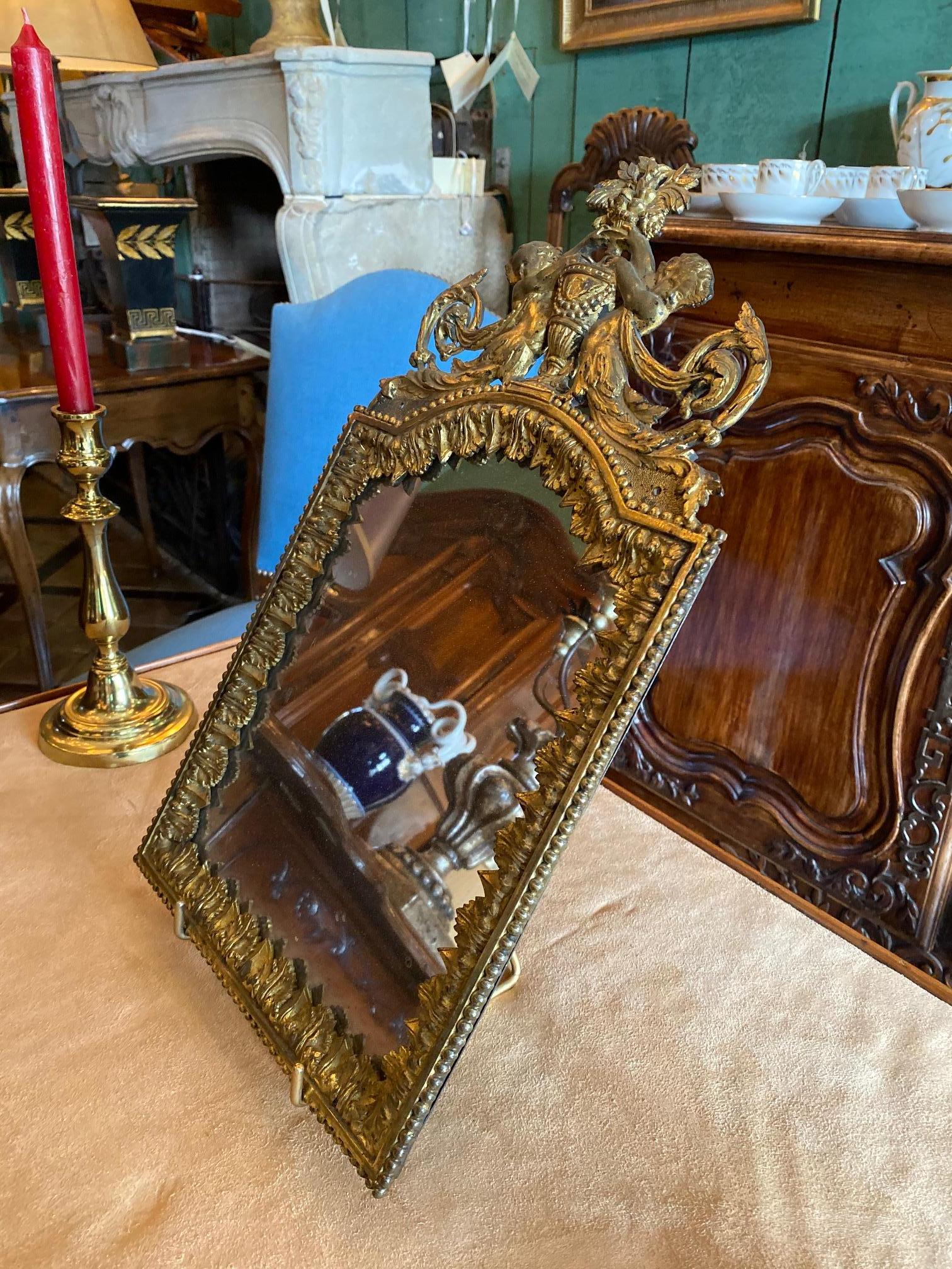 18th C. Antique Gilded Bronze Mirror Glass Desk Console Wall Mount Handcrafted  In Good Condition For Sale In West Hollywood, CA