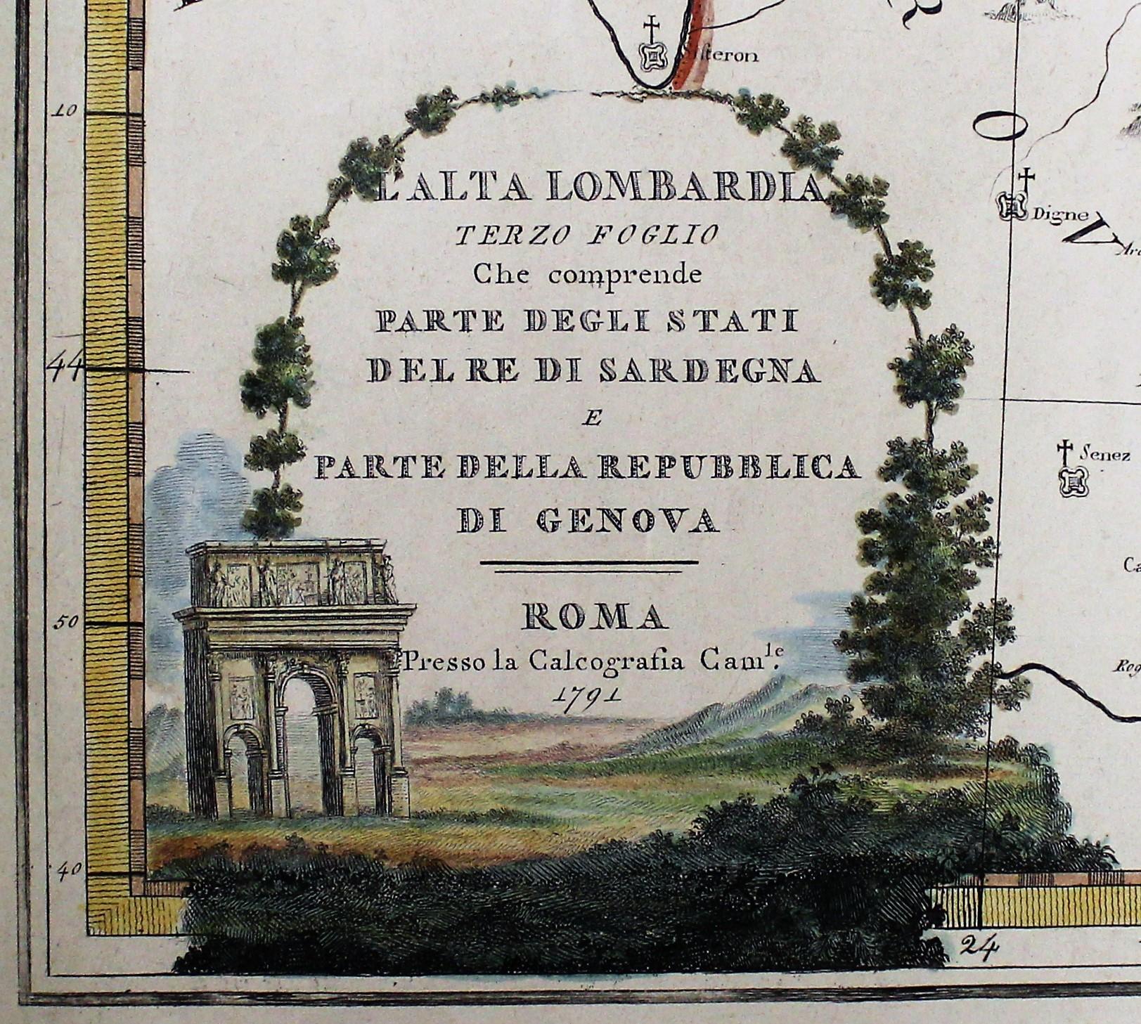 italien Carte du royaume de Sardaigne et d'une partie du royaume de Gênes, Rome en vente