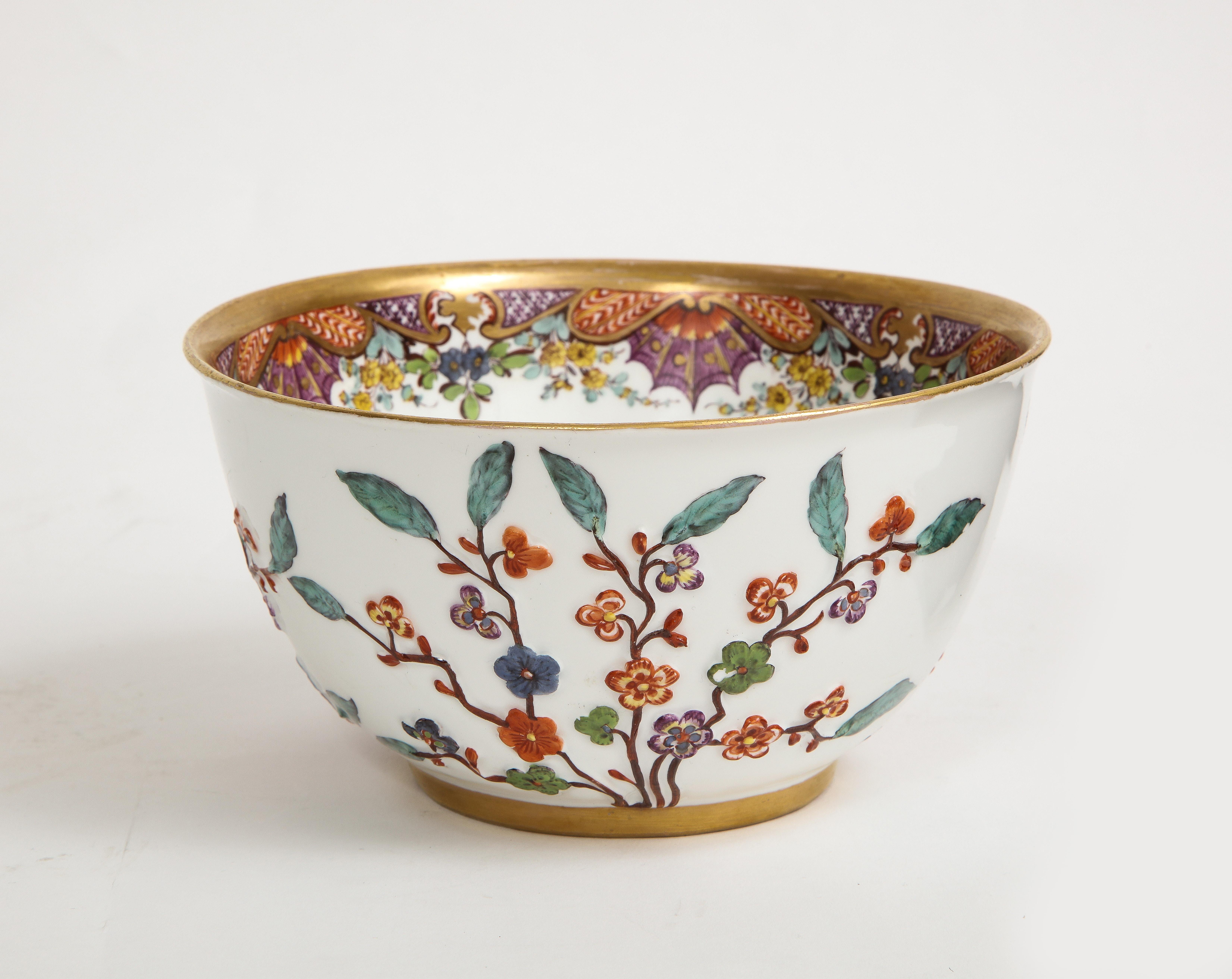 Louis XV 18th C. Meissen Hausmaler Decorated Bowl with High Relief Multi-Colored Flowers For Sale