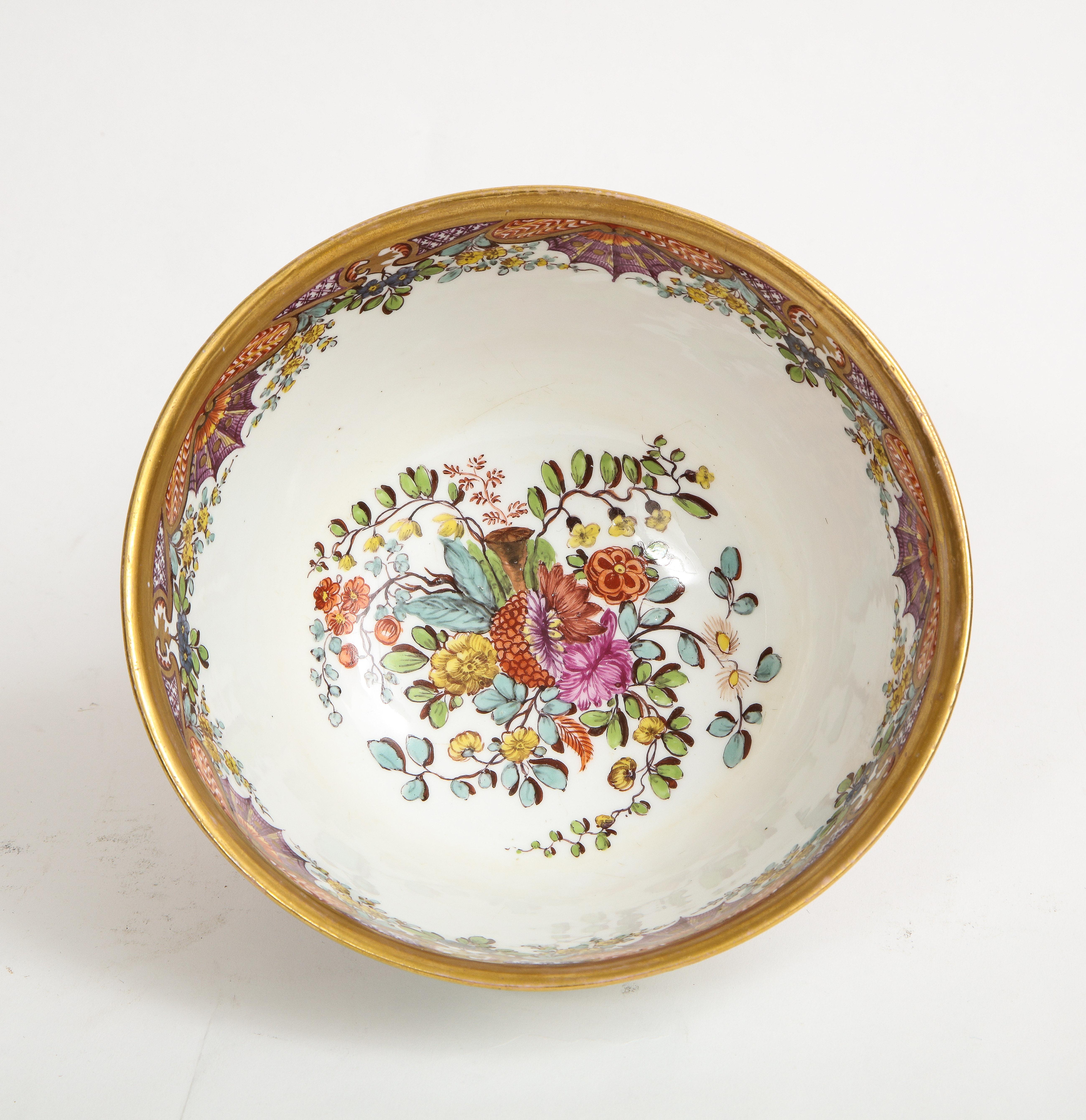 18th C. Meissen Hausmaler Decorated Bowl with High Relief Multi-Colored Flowers In Good Condition For Sale In New York, NY