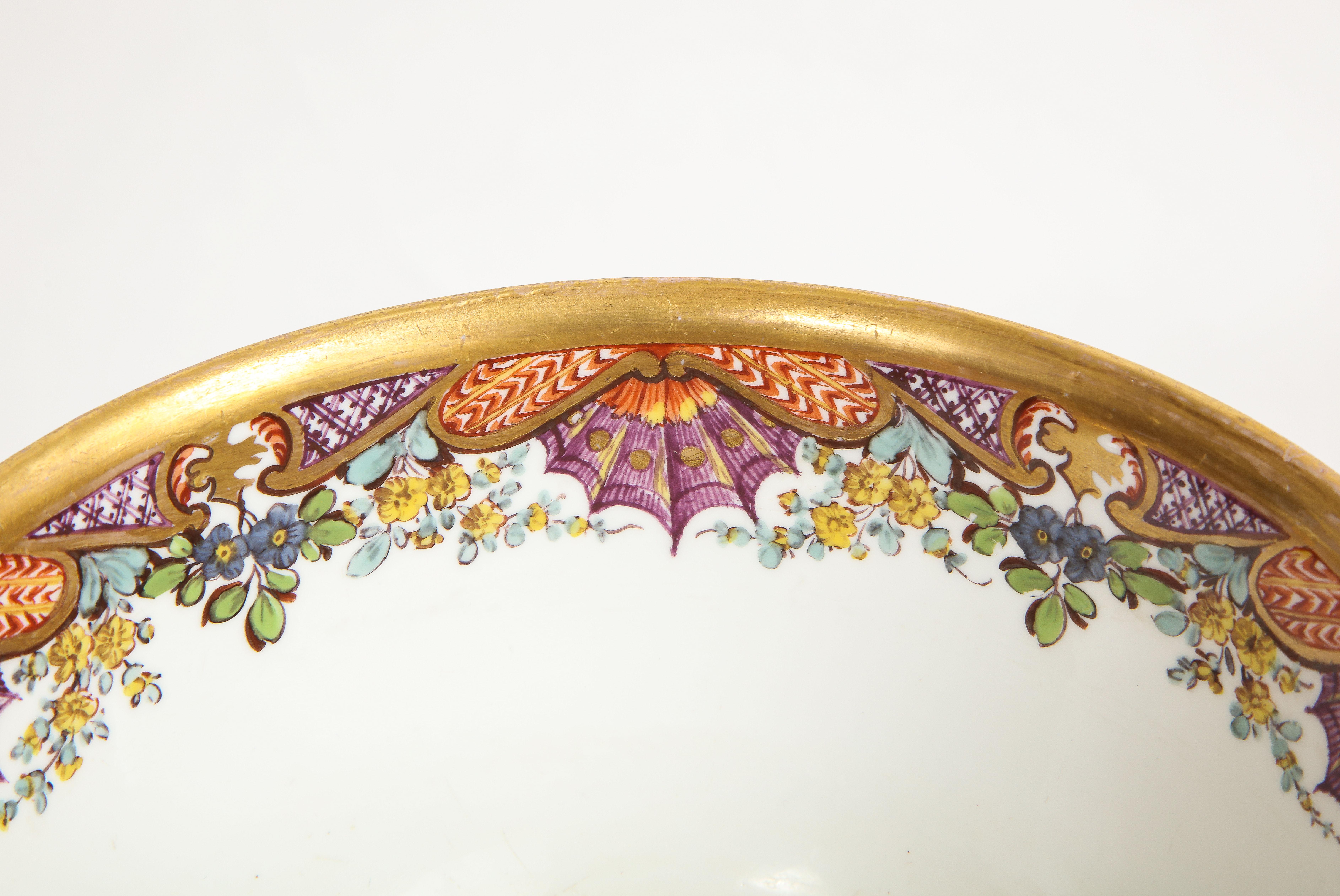 18th C. Meissen Hausmaler Decorated Bowl with High Relief Multi-Colored Flowers For Sale 1