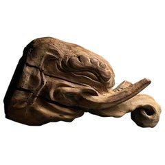 18th C. Mid Edo Carved Wood Architectural Elephant Kibana Temple Sculpture / Zen