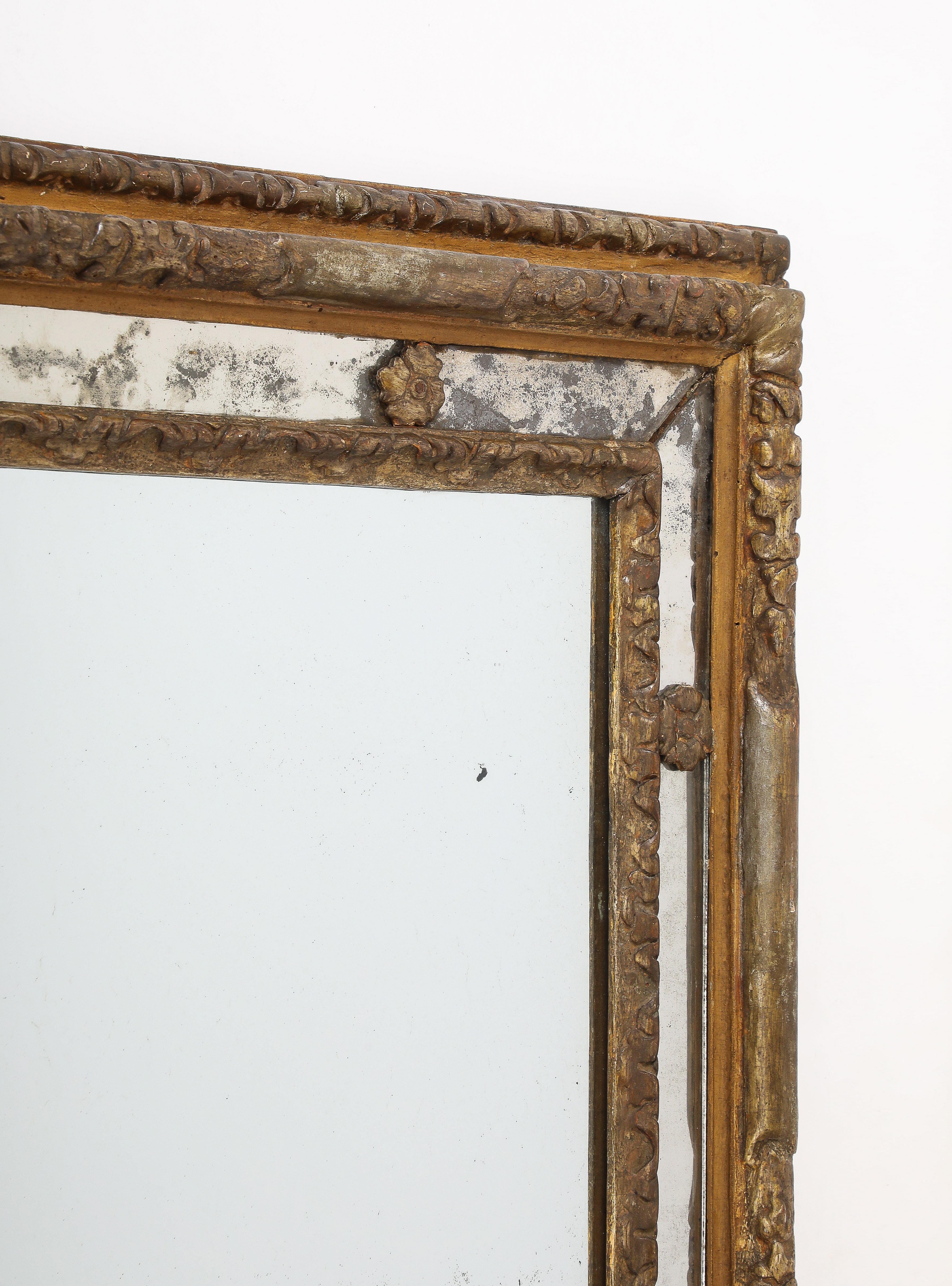 Louis XV 18th C. Milanese Mirror with Gold Gilt Ornamentation, Antique Glass, Italy