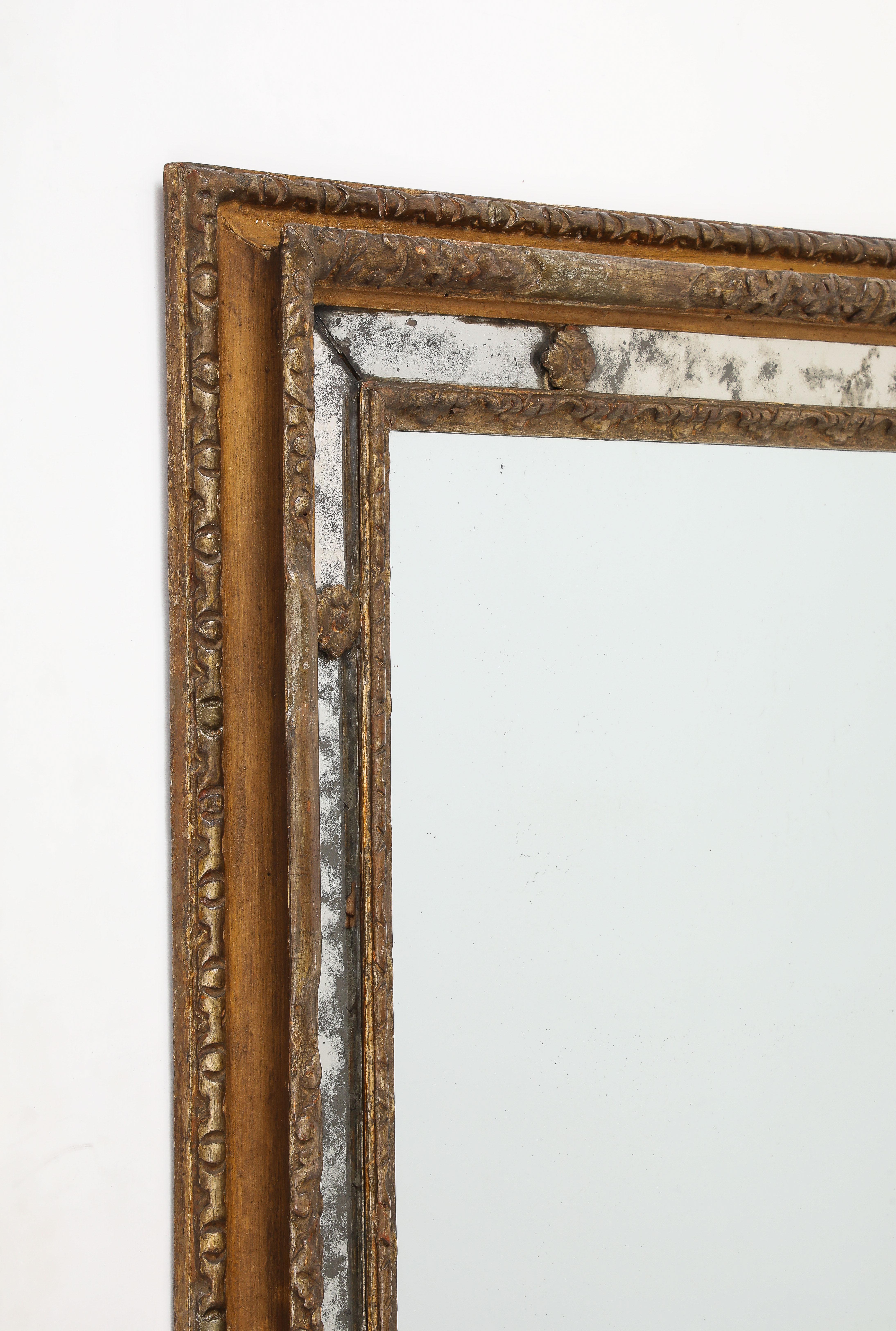 Italian 18th C. Milanese Mirror with Gold Gilt Ornamentation, Antique Glass, Italy