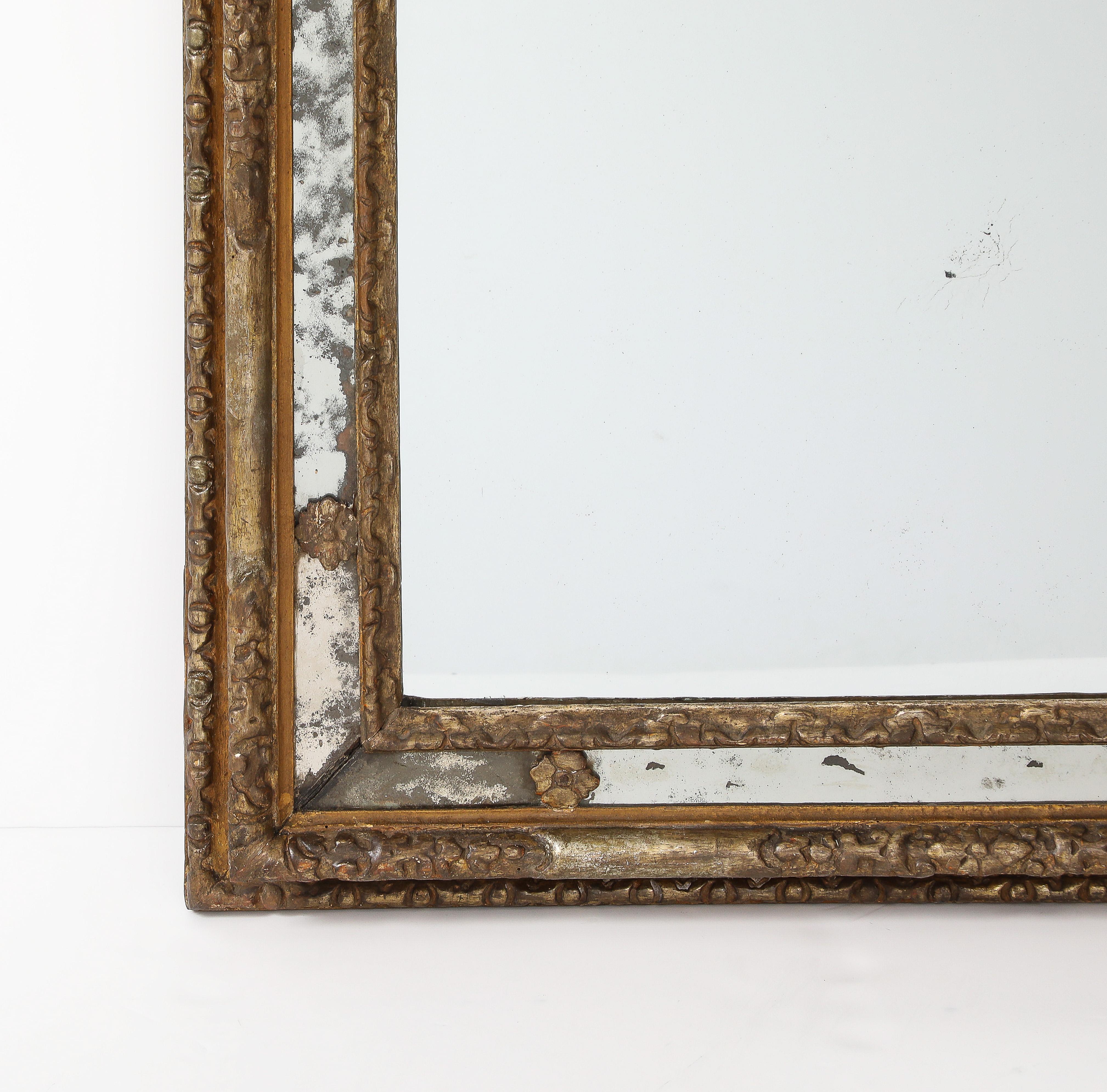 18th C. Milanese Mirror with Gold Gilt Ornamentation, Antique Glass, Italy In Good Condition In Brooklyn, NY