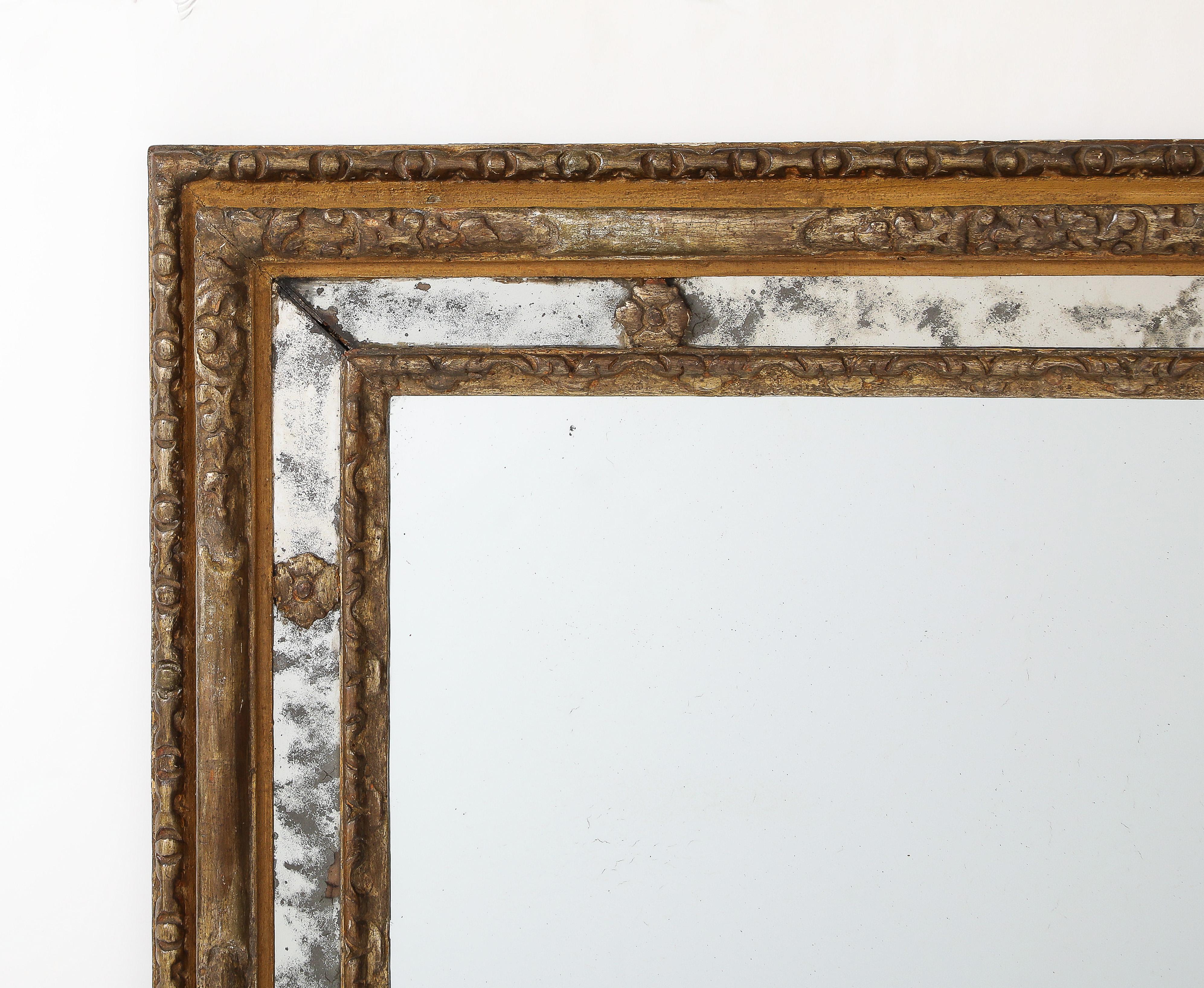 18th Century and Earlier 18th C. Milanese Mirror with Gold Gilt Ornamentation, Antique Glass, Italy