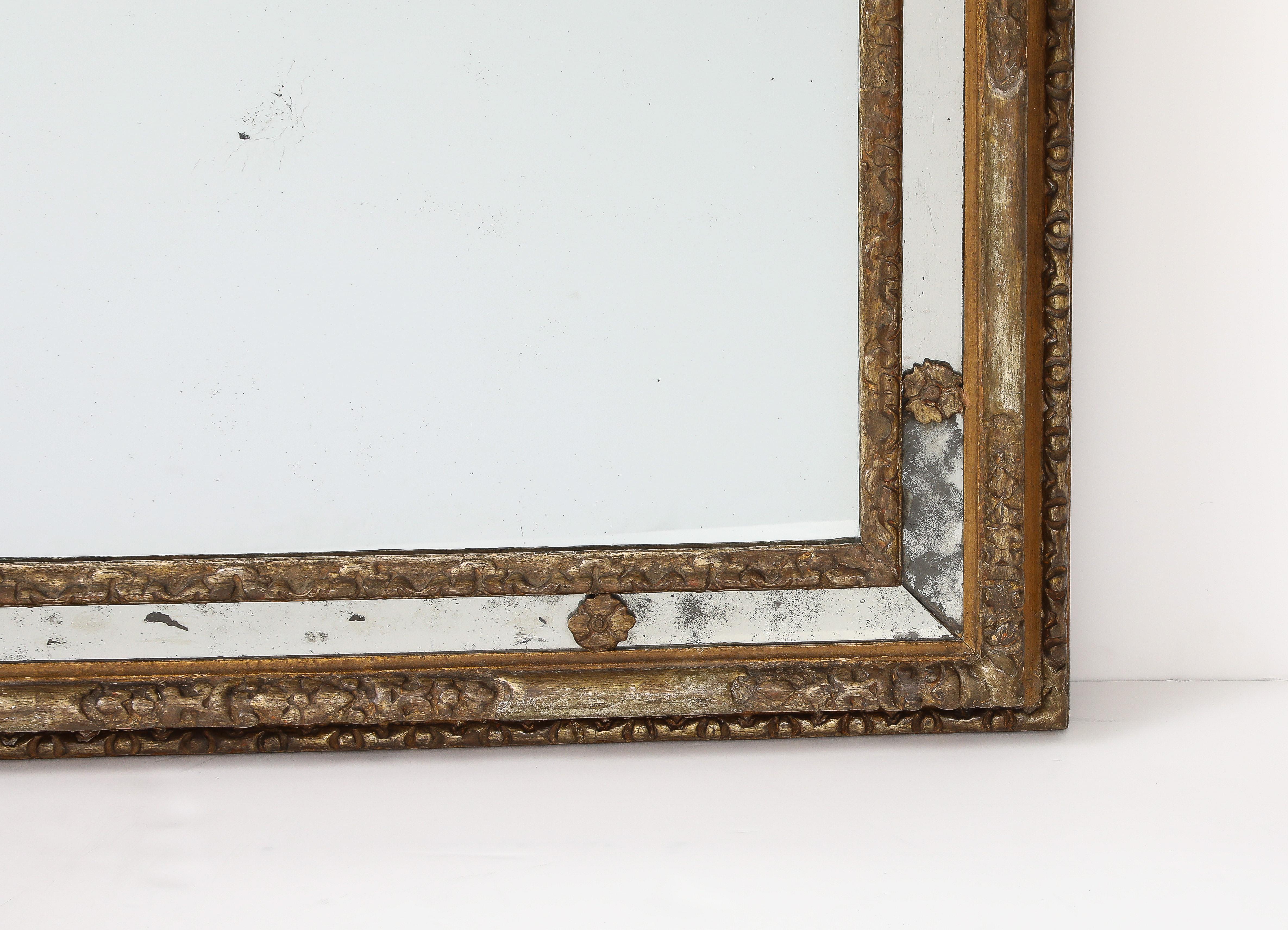18th C. Milanese Mirror with Gold Gilt Ornamentation, Antique Glass, Italy 1