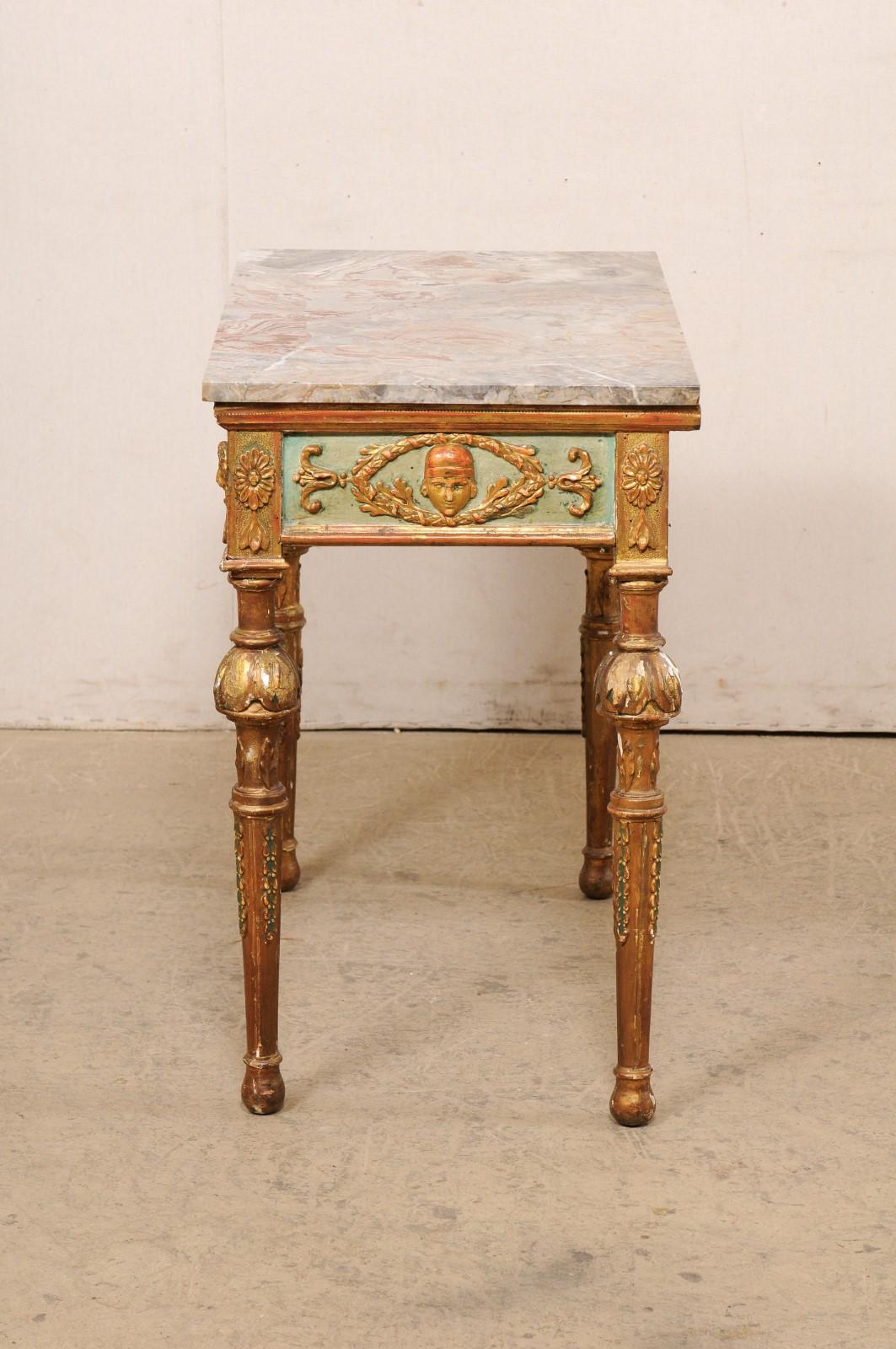 18th Century Neoclassic Italian Carved & Painted Wood Console with Marble 5