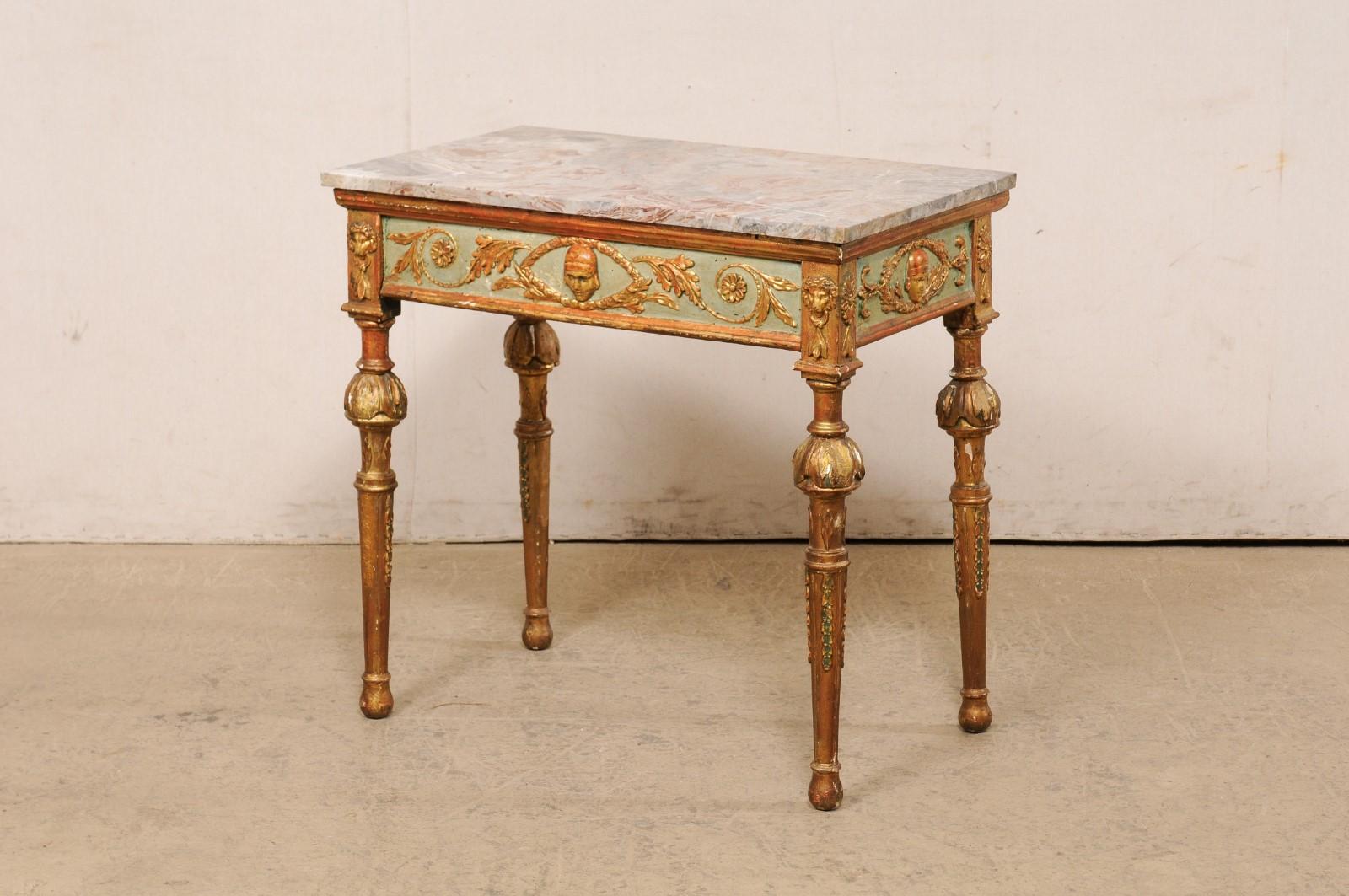 18th Century Neoclassic Italian Carved & Painted Wood Console with Marble 6