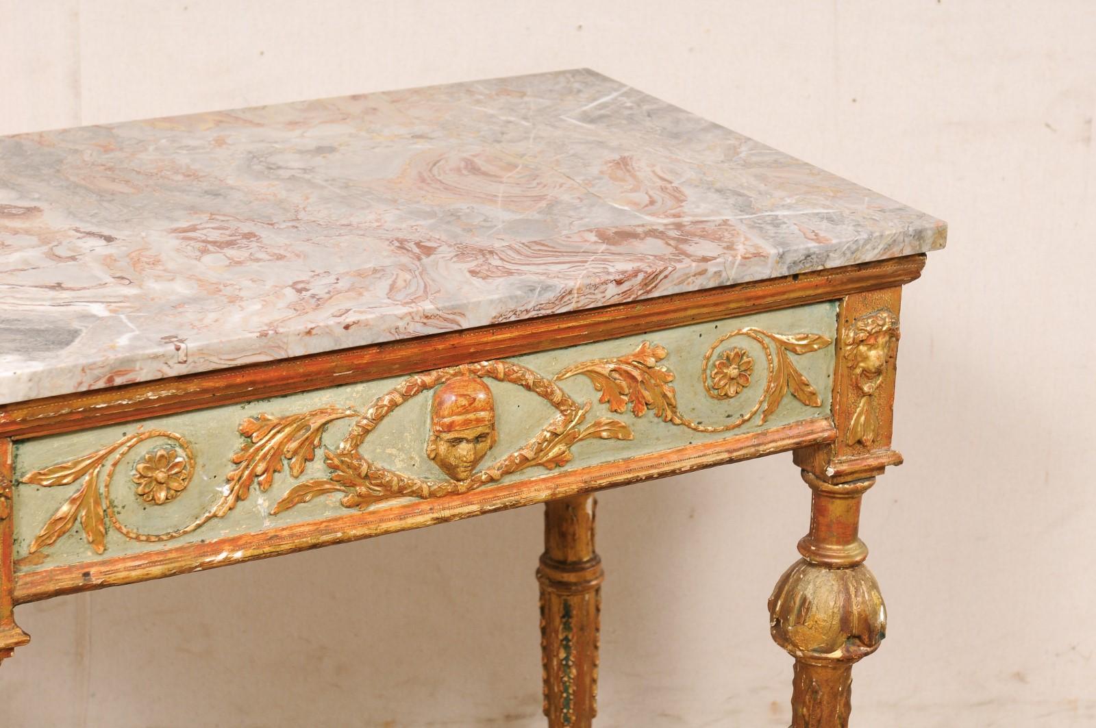 Neoclassical 18th Century Neoclassic Italian Carved & Painted Wood Console with Marble