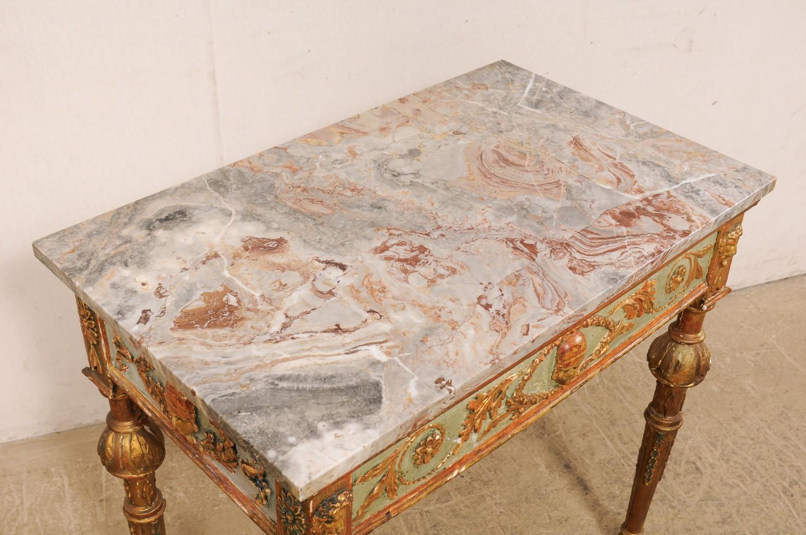 18th Century Neoclassic Italian Carved & Painted Wood Console with Marble In Good Condition In Atlanta, GA