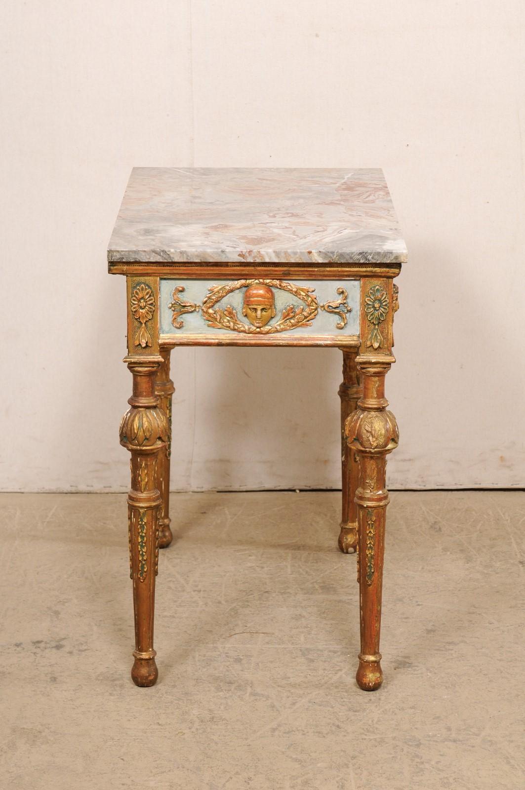 18th Century Neoclassic Italian Carved & Painted Wood Console with Marble 1