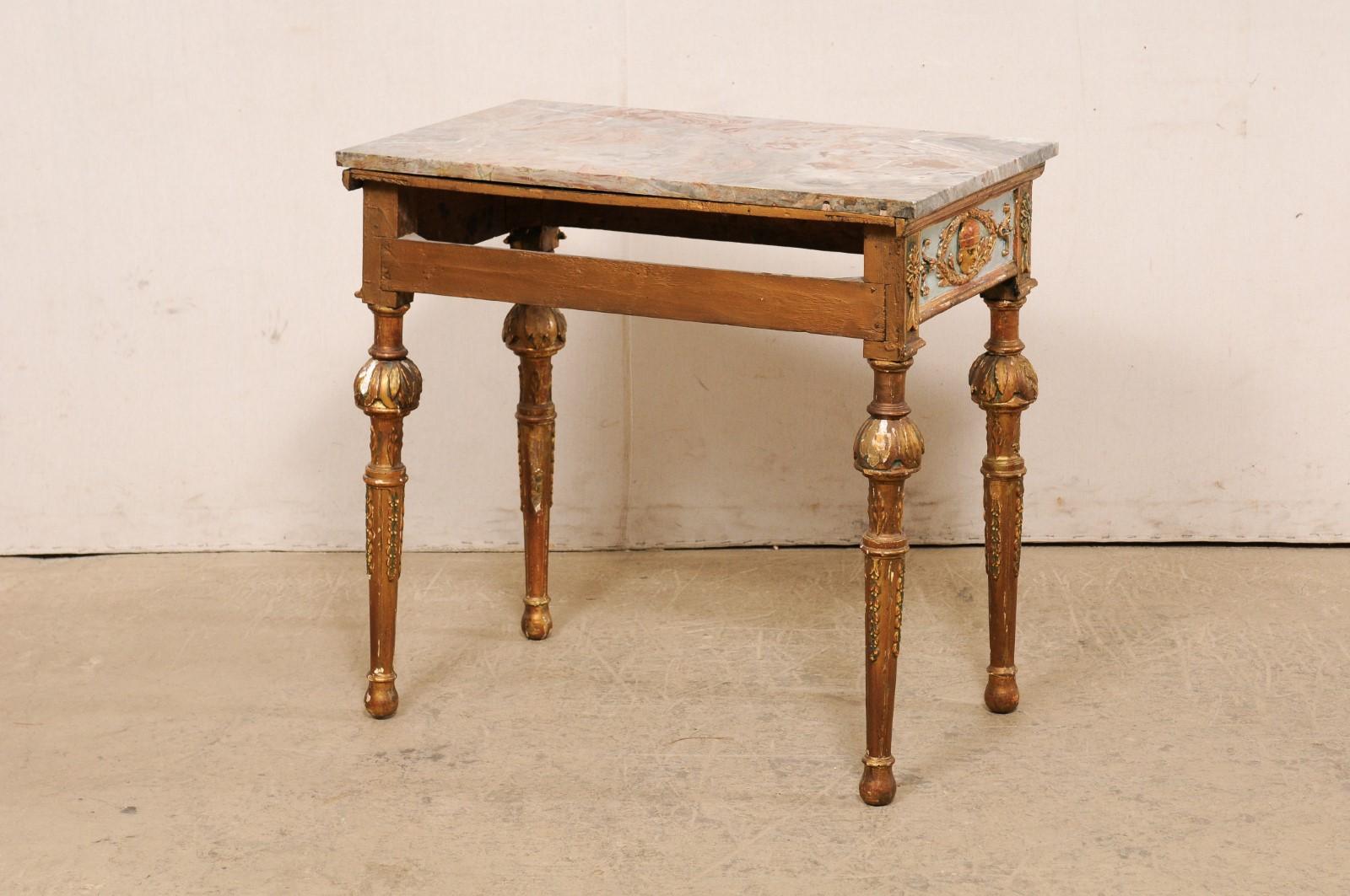 18th Century Neoclassic Italian Carved & Painted Wood Console with Marble 2